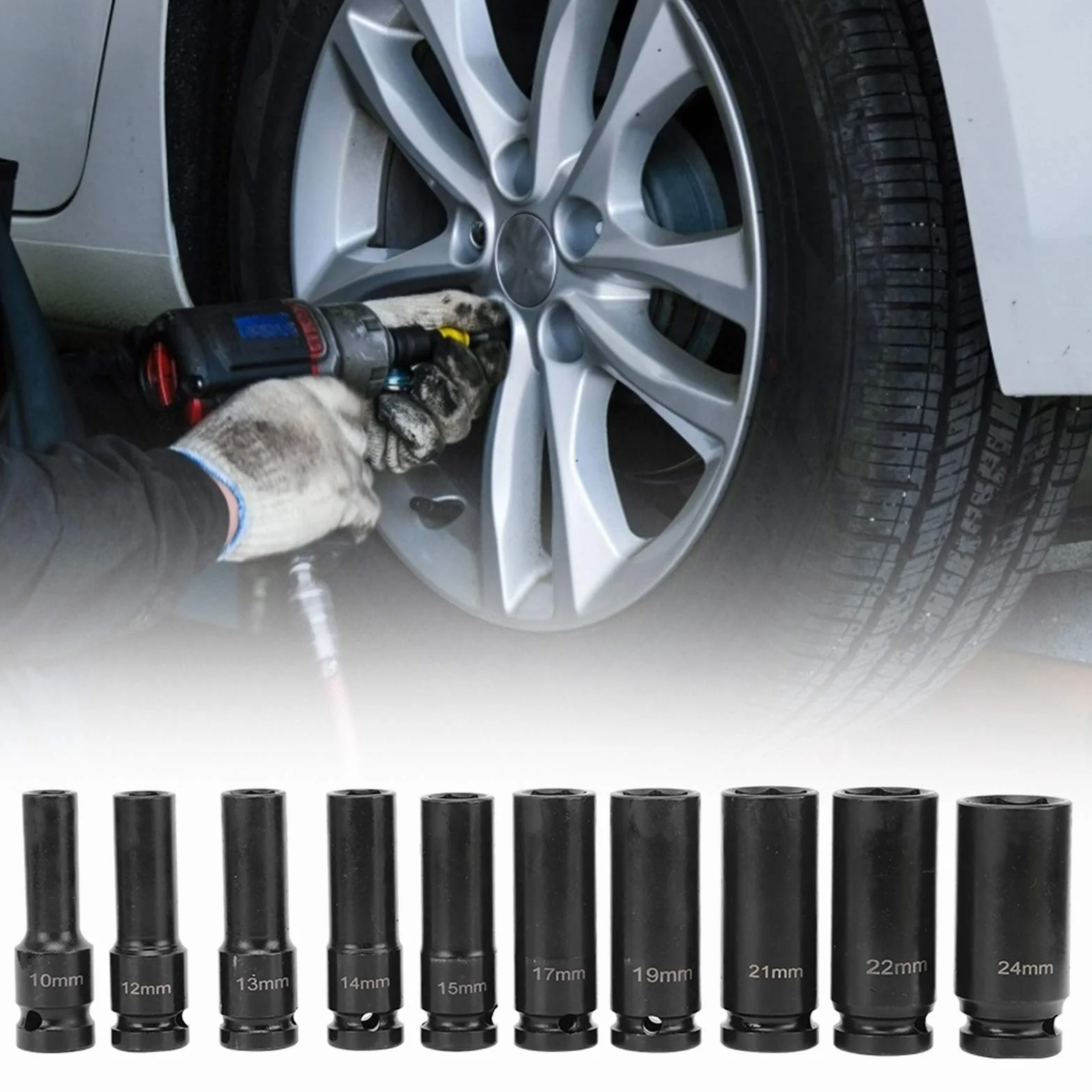 Cryfokt Zestaw Nasadek Udarowych Heavy Duty Stal Chromowo-molibdenowa 1/2in Napęd do Klucza Pneumatycznego Profesjonalna Mechanika 10 Sztuk