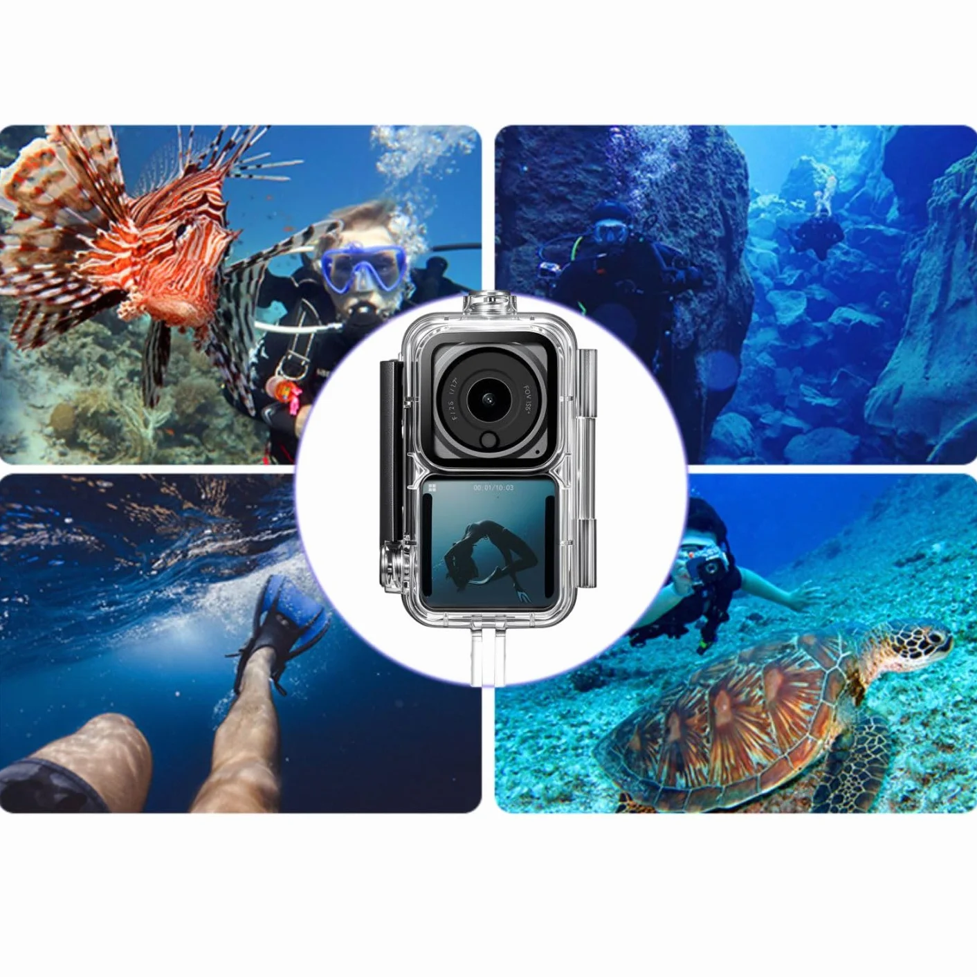Wodoodporna Obudowa Camkix Kompatybilna z DJI Action 2 Power Combo lub DJI Action 2 Dual-Screen Combo -Przezroczysty - Chroni do 147 Stóp/45 m pod Wodą - Wyraźny Wyświetlacz