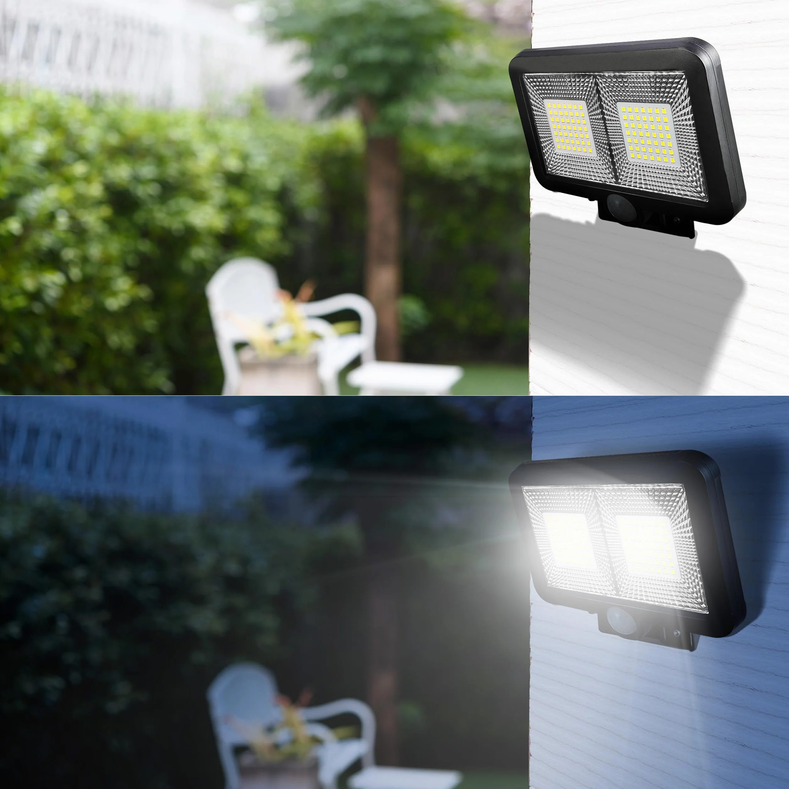 Retoo Lampy solarne do użytku na zewnątrz z czujnikiem ruchu, 98 diod LED, ulepszony model lampy solarne do ogrodu, lampy solarne na zewnątrz, idealna na taras, werandę, garaż, drzwi wejściowe