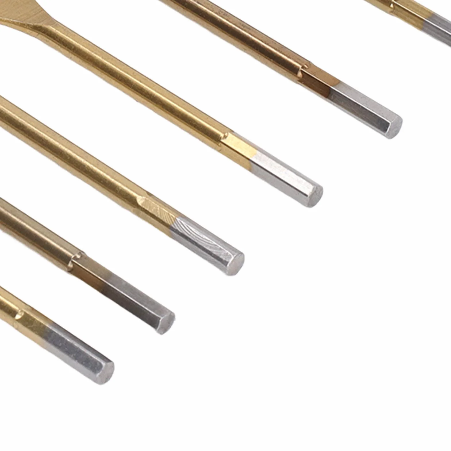 Zestaw wierteł łopatkowych, zestaw wierteł płaskich Oszczędność pracy 3 krawędzie 6 szt. Precyzyjne pozycjonowanie Incisive Hex Shank Stal wysokowęglowa do obróbki drewna (złoto)