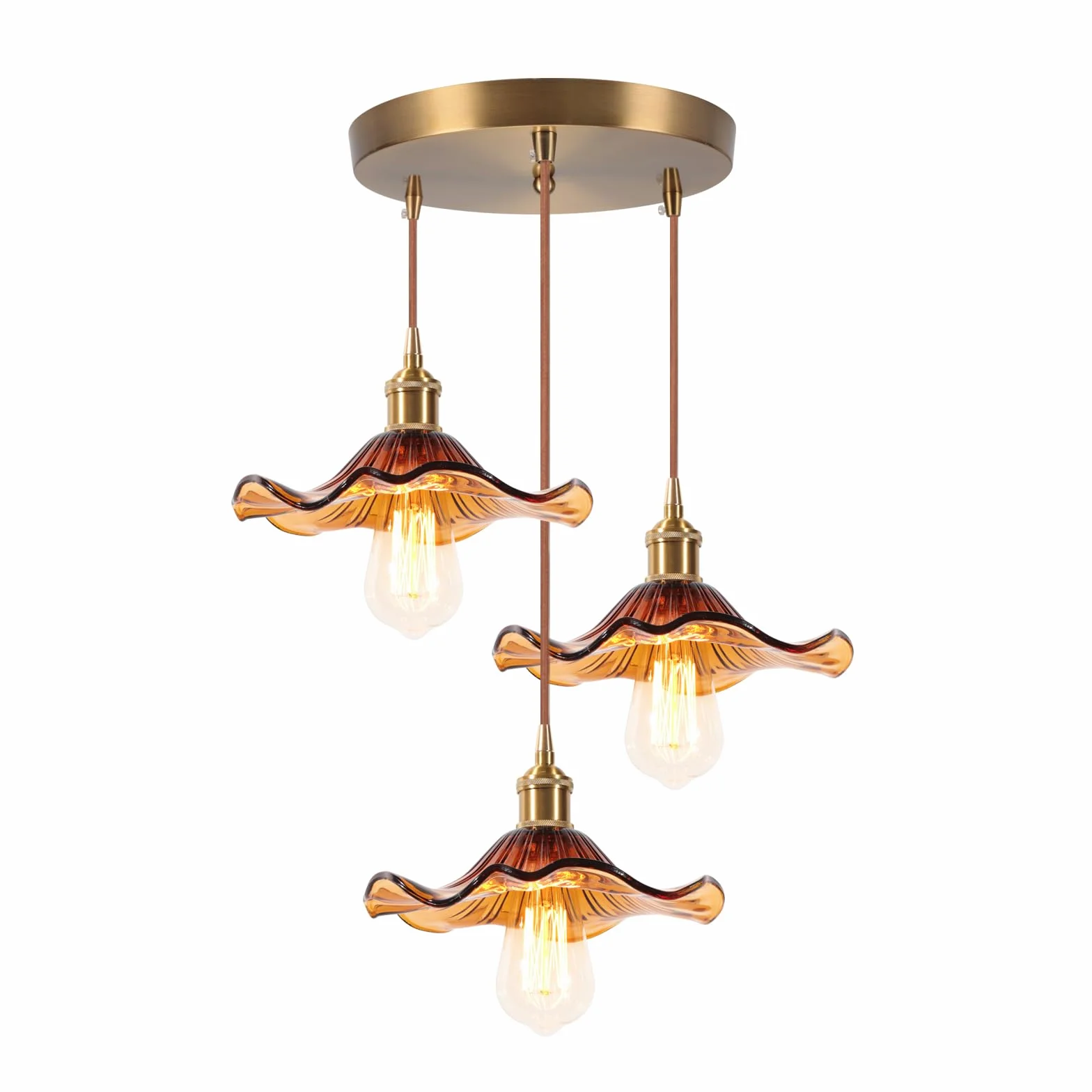 3 Lampy Wiszące ze Szklanego Bursztynu w Stylu Kwiatowym z Posrebrzanego Mosiądzu Nowoczesne Oświetlenie Sufitowe Art Déco Wewnętrzne Zawieszone Do Salonu, Jadalni, Sypialni, Kuchni