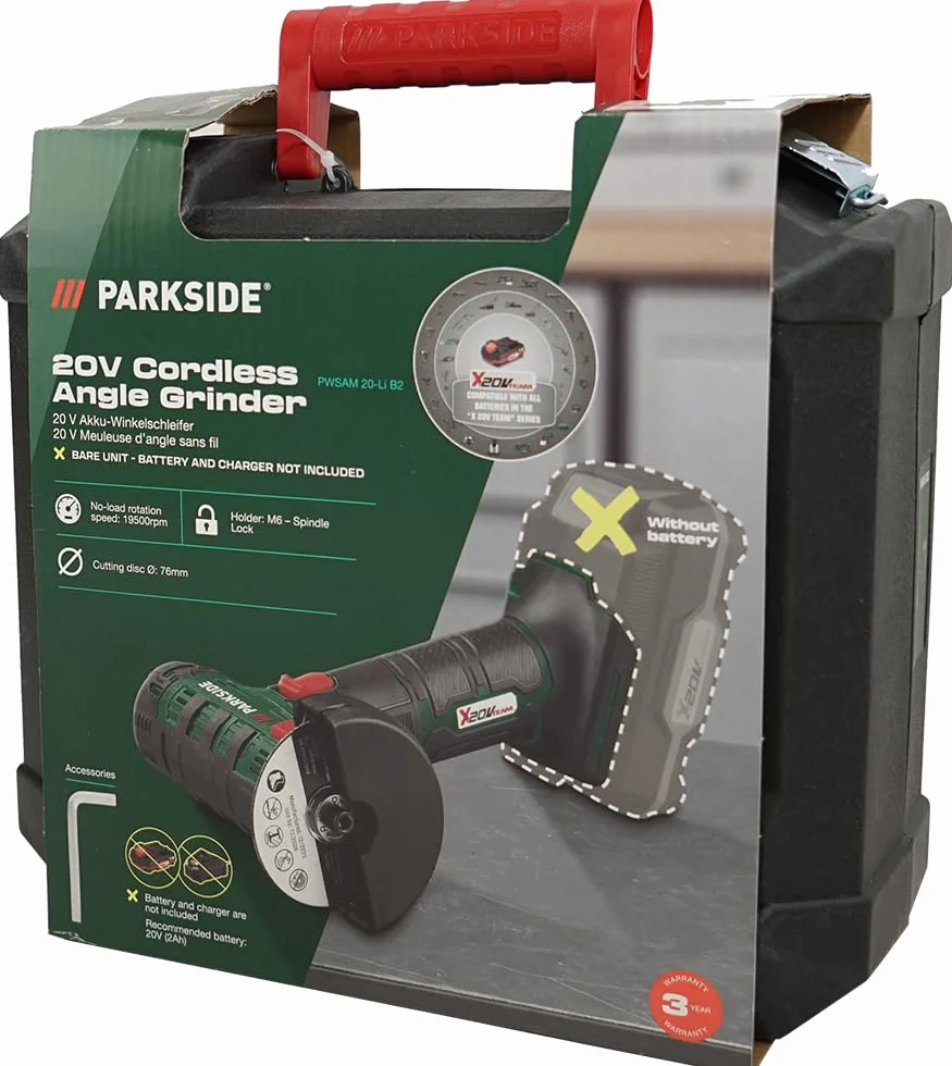 HEADNMORE® Bundle – PARKSIDE® 20 V akumulatorowa szlifierka kątowa PWSAM 20-Li B2 (bez akumulatora) + breloczek do kluczy HEADNMORE®