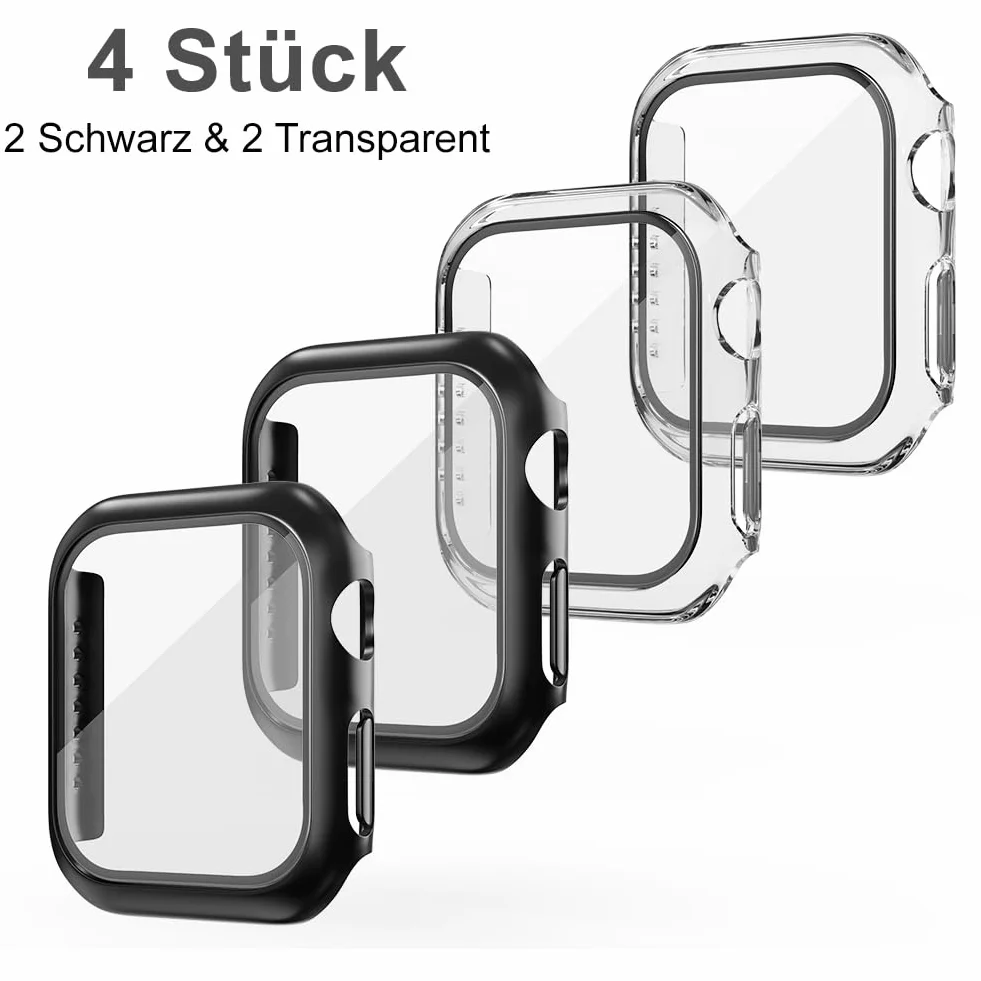 Etui ochronne do Apple Watch SE2/SE/6/5/4 44 mm, twarde z poliwęglanu ze szkłem hartowanym, 2 czarne