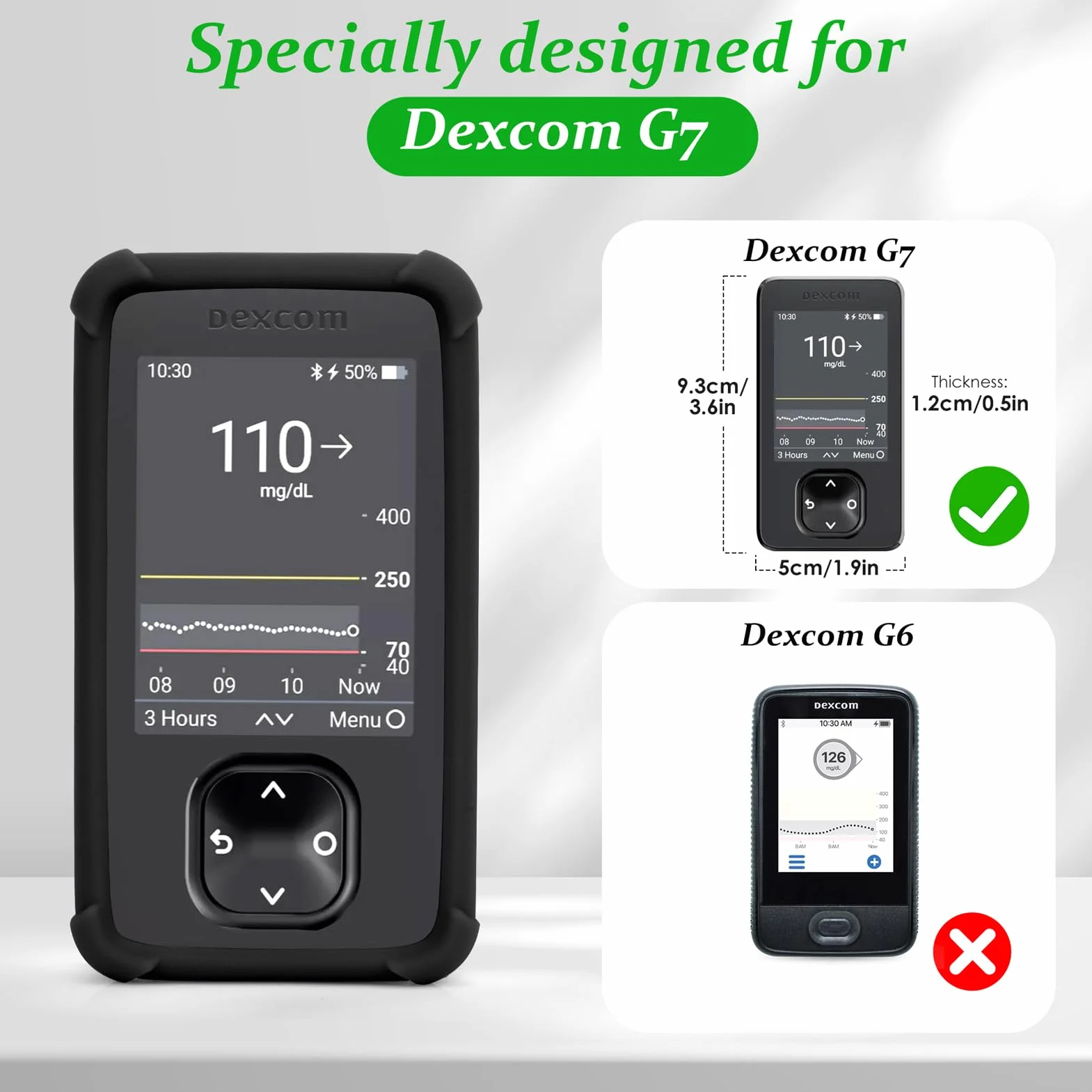 Dexcom Etui na odbiornik G7, silikonowe, odporne na wstrząsy, antypoślizgowe, czarne