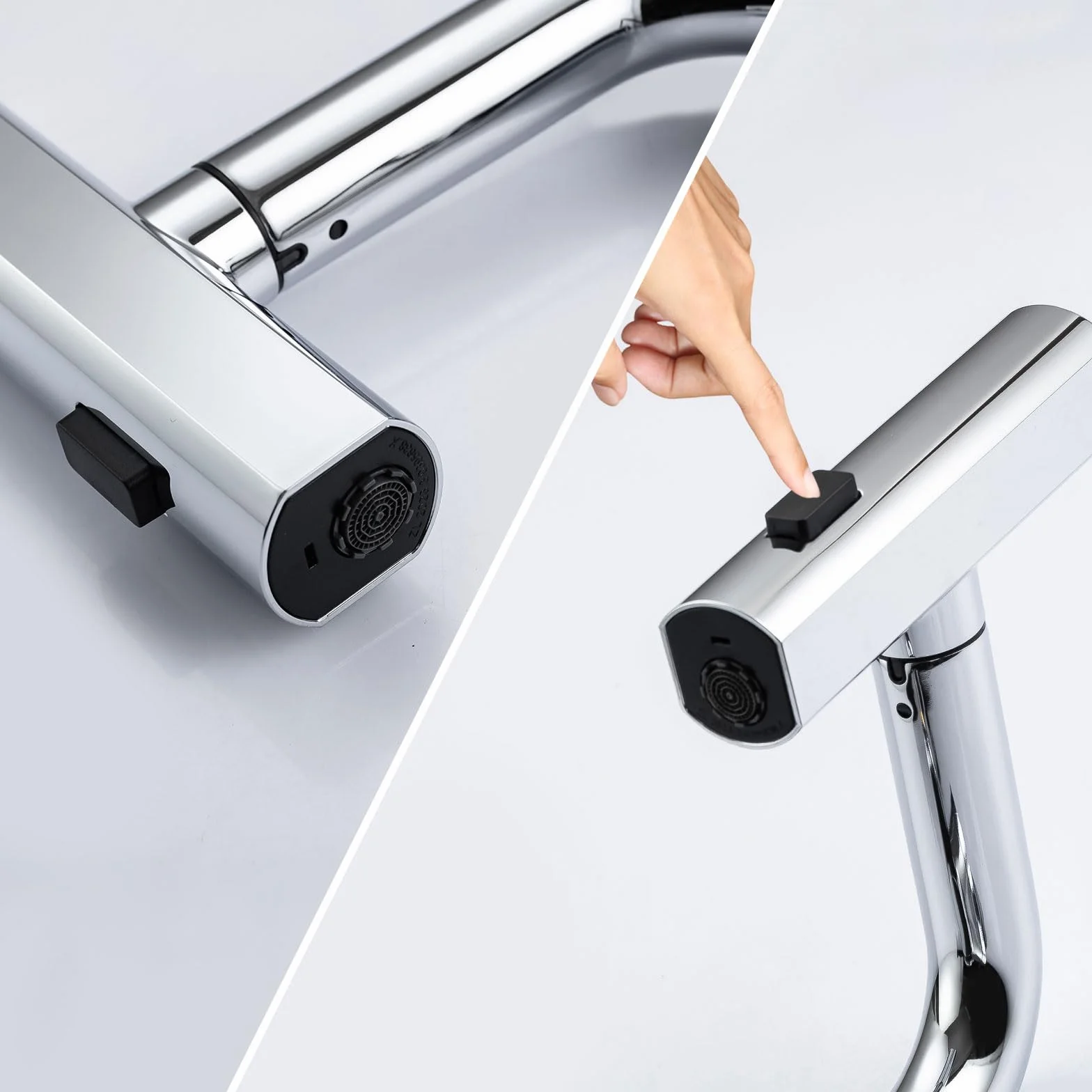 Kran łazienkowy obracany o 360°, bateria zlewozmywakowa LED, wskaźnik temperatury, umywalka nablatowa z 3 rodzajami strumienia wody, wyciągana bateria mieszakowa, z regulacją wysokości,