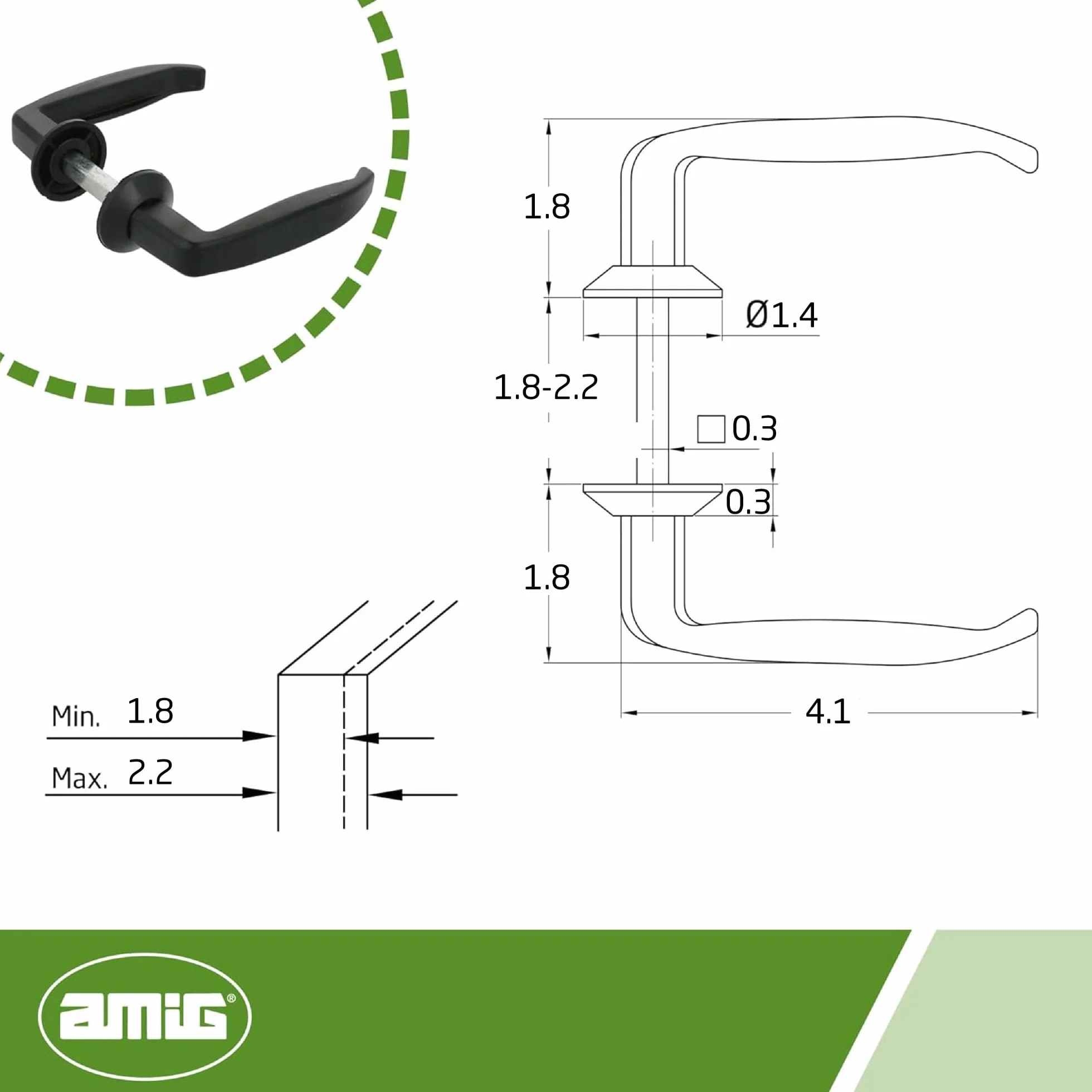 Amig - Zestaw klamek do drzwi, czarny, z cokołem z aluminium, bez szyldu, idealny do drzwi wewnętrznych i zewnętrznych, wymiary: 105 x 40 mm