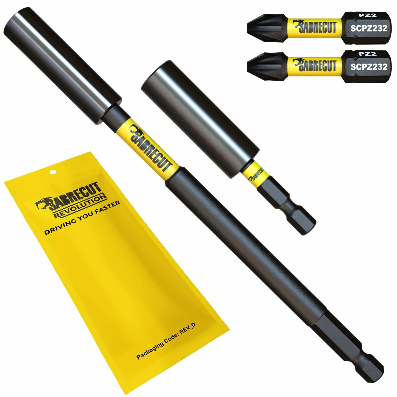 4 sztuki SabreCut SCRK1 magnetyczne 60 mm i 152 mm profesjonalne uchwyty do bitów udarowych z 2 x 32 mm wkrętakami PZ2 kompatybilne z Dewalt, Milwaukee, Makita, Bosch i innymi