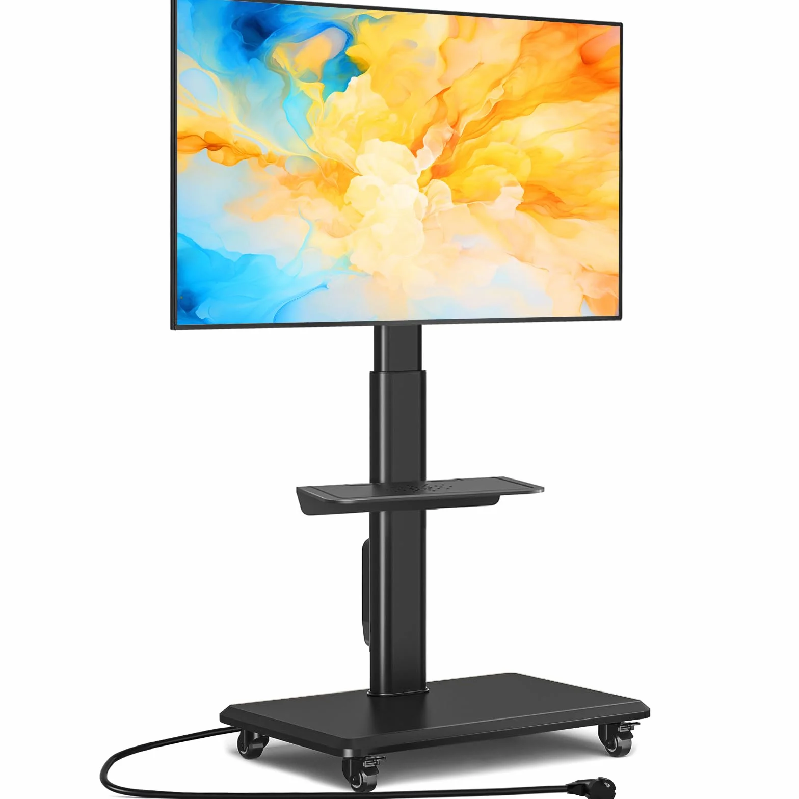 Mobilny stojak na telewizor na kółkach obrotowy z drewnianą podstawą 81.3–139.7 cm 400 x 400 mm