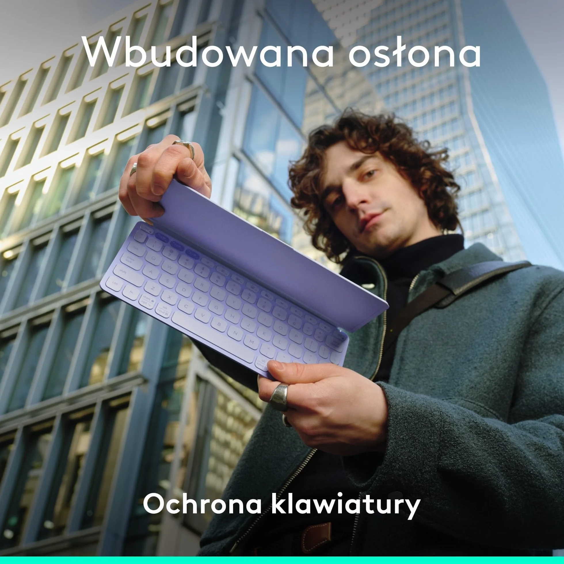 Logitech Keys-To-Go 2, przenośna klawiatura Bluetooth do tabletu z wbudowaną osłoną, smukła, bezprzewodowa do systemów Windows, Android, Linux, iPad, iPhone, Mac, Apple TV, QWERTY US INT'L - Liliowy
