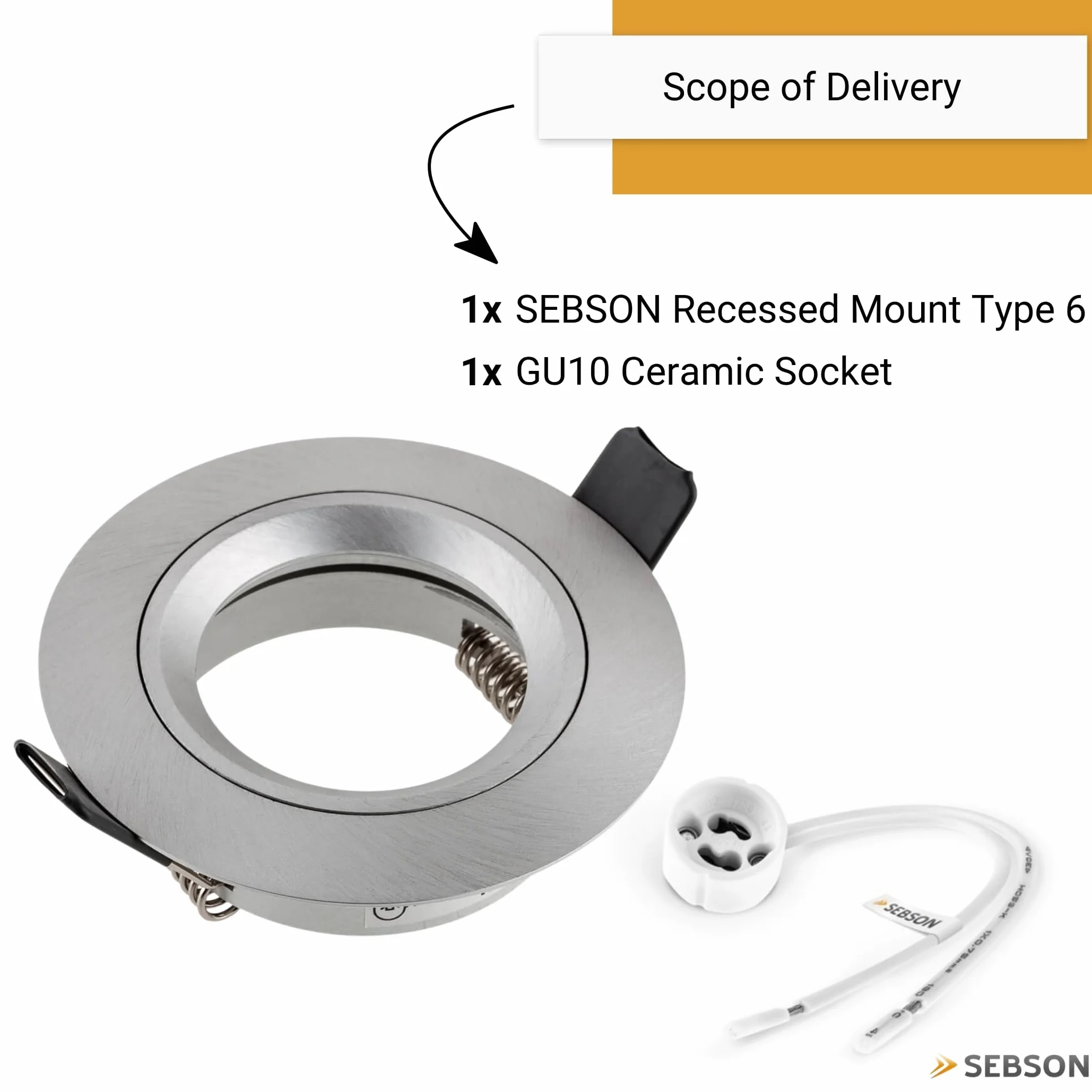 SEBSON Reflektor do zabudowy okrągły szczotkowane aluminium, rama montażowa średnica otworu 65 mm, sufit spot z oprawą GU10 do LED/halogenów