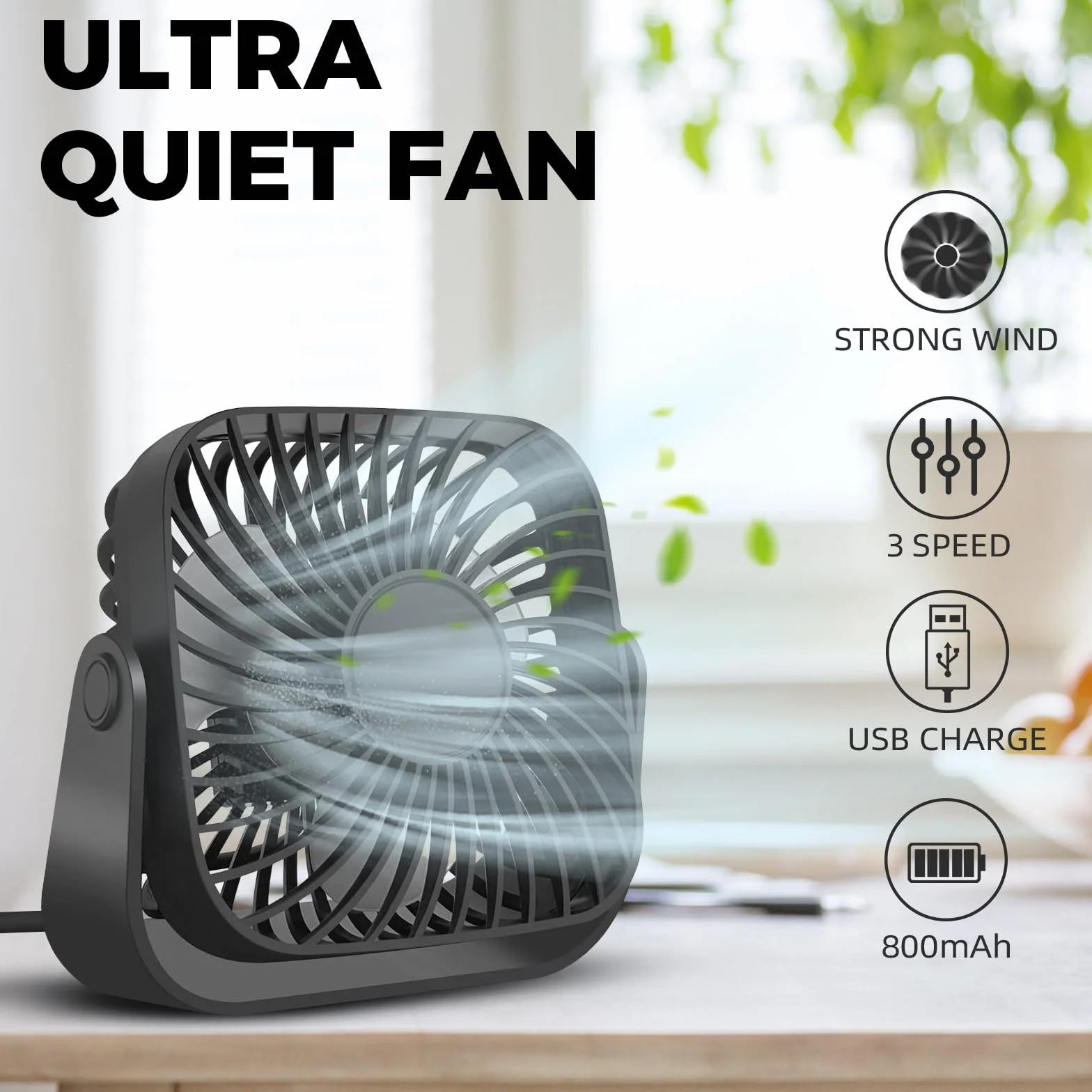 Wentylator biurkowy USB 3 prędkości regulacja obrotu 360°