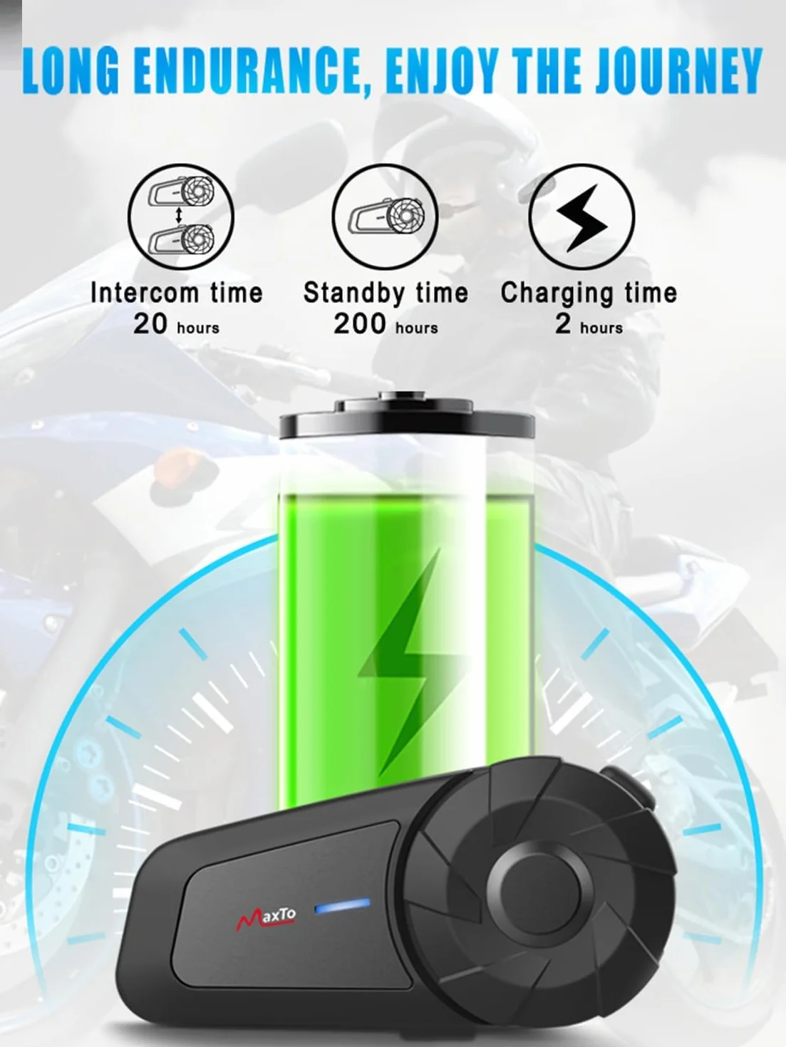 Maxto Motocyklowy zestaw słuchawkowy Bluetooth,MX1 2 Riders, uniwersalne systemy komunikacji interkomowej,dźwięk stereo HiFi, wodoodporność IPX6,sterowanie muzyką, kask motocyklowy głośnik(2pack)
