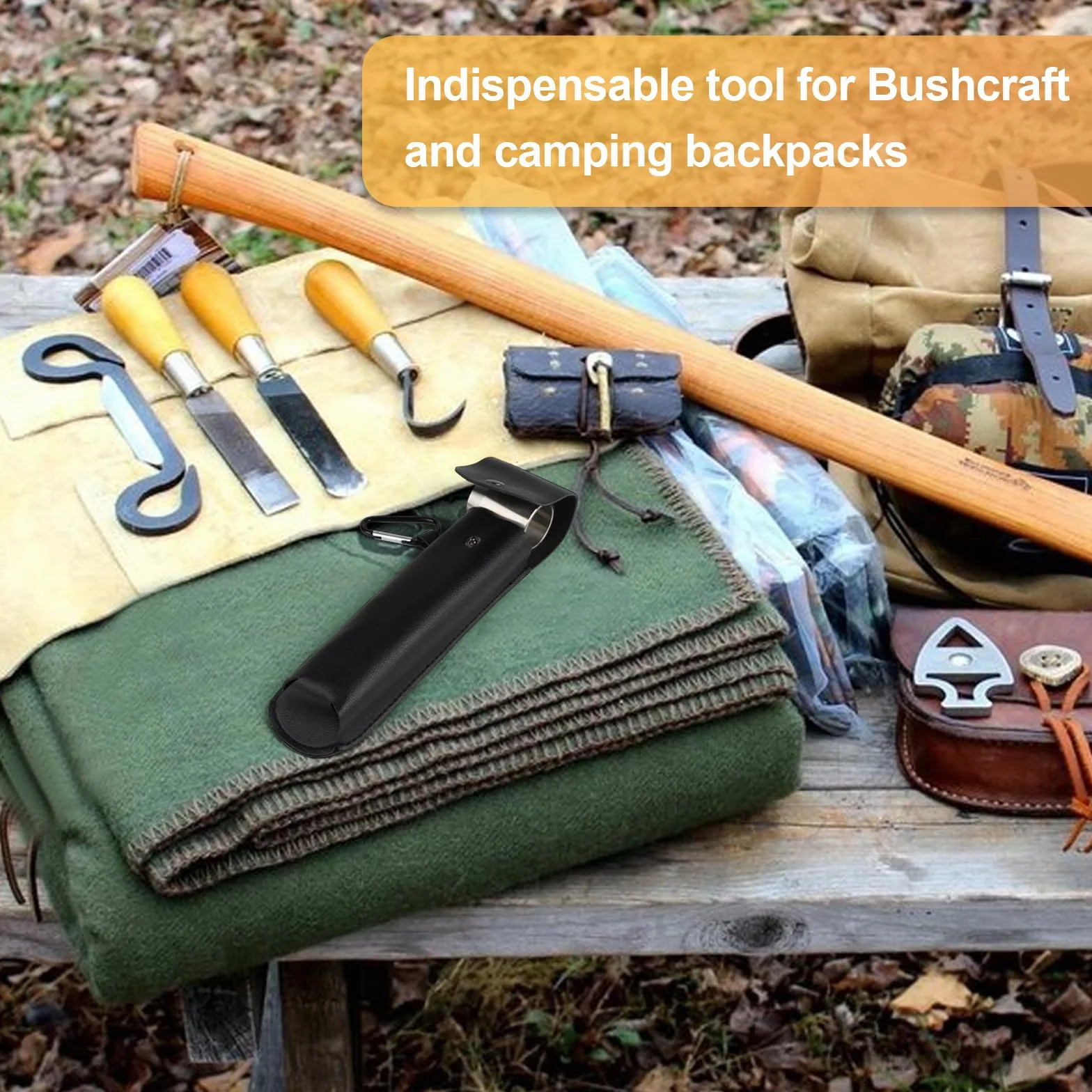 EFUTURETIME Wiertło do drewna ręczne Bushcraft, φ25 x 160 mm, wiertło wężowe ze stali z czarną skórzaną torbą, zestaw wierteł ręcznych do obróbki drewna, narzędzi survivalowych, na kemping