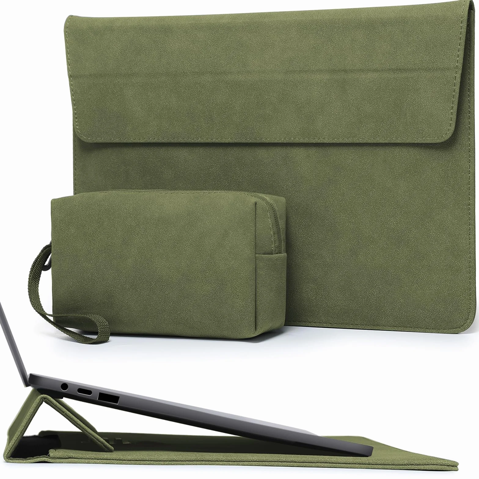 HYZUO 13 Cali Etui na Laptop z Regulowanym Stelażem do MacBook Air 13 M5 A3449, MacBook Pro 13, Surface Pro, XPS 13, Oliwkowa Zieleń