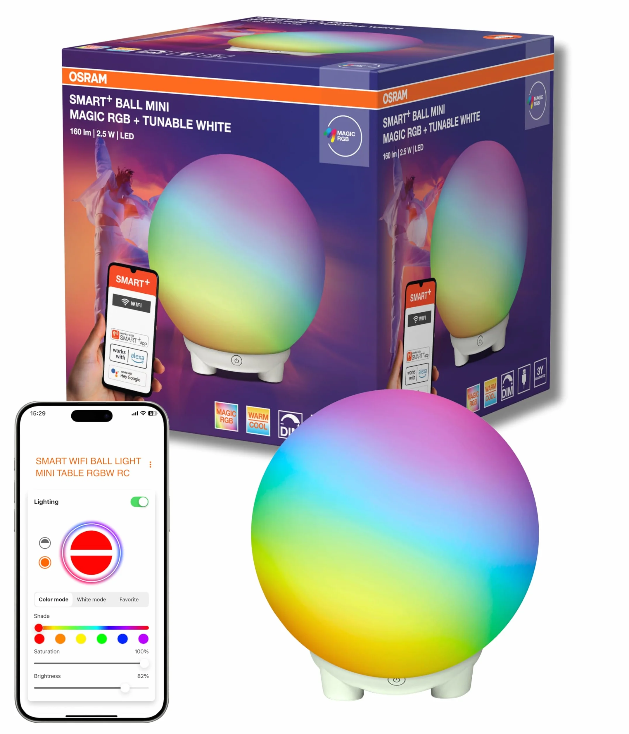 OSRAM Lampa nastrojowa i stołowa SMART+ WIFI BALL LIGHT, czarna, 4 W, 130 lm, dynamiczny efekt świetlny Magic RGB, dwa źródła światła, możliwość przyciemniania, długa żywotność, łatwa instalacja,