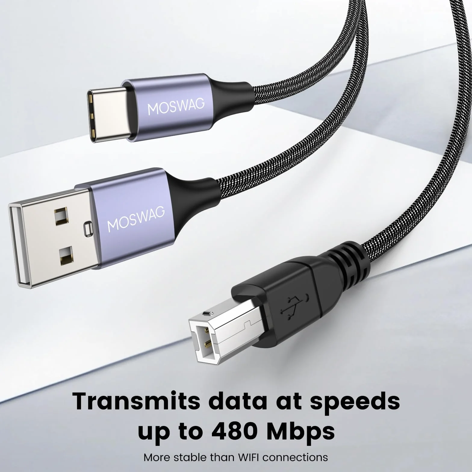 MOSWAG Kabel USB do drukarki 2w1 1M USB C do MIDI USB B