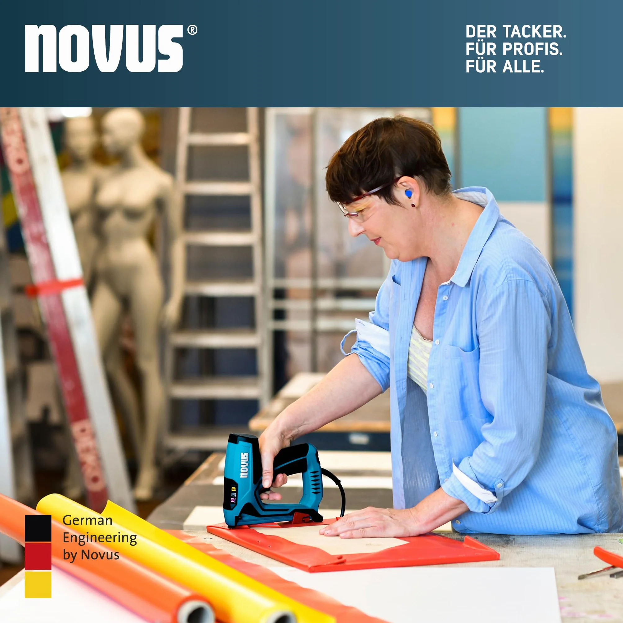 NOVUS TOOLS Zszywacz elektryczny J-151, zestaw ze 1200 zszywkami, profesjonalny zszywacz i pistolet do paznokci z regulacją siły uderzenia, ogranicznikiem dystansowym i mechanizmem podładowania │ do