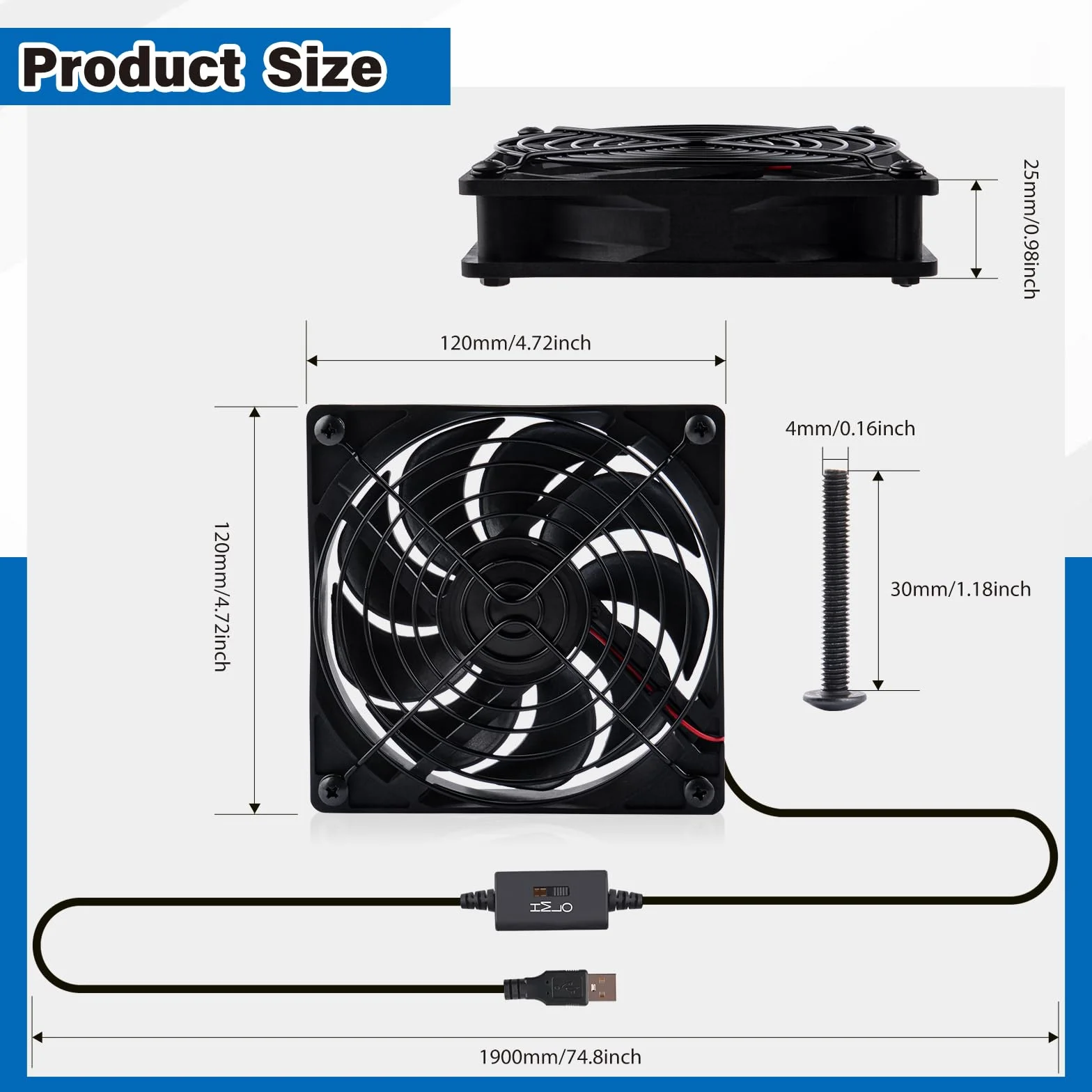 GeeekPi DeskPi RackMate Wentylator 120 mm USB 5 V z Przełącznikiem Prędkości 3 Stopni