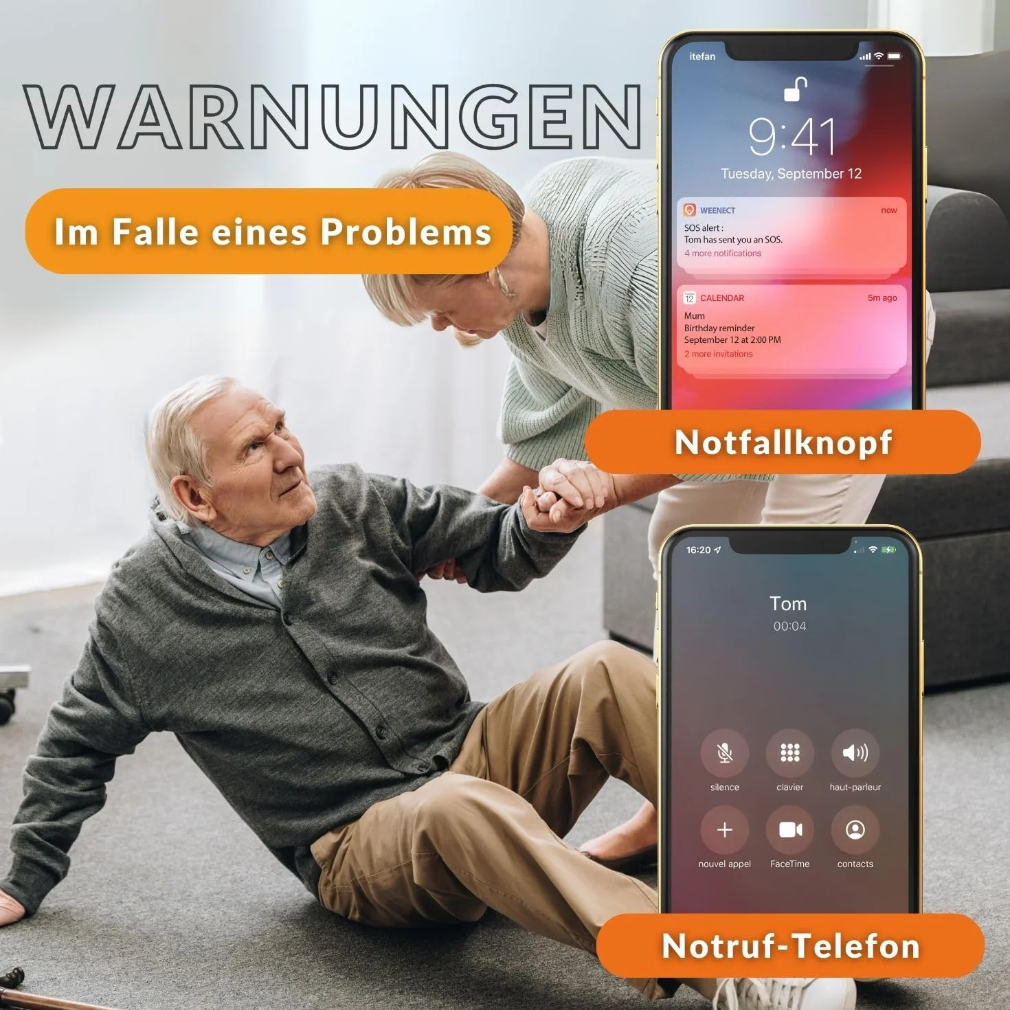 Weenect Przycisk awaryjny GPS dla seniorów 7 dni pracy baterii SOS telefon alarmowy
