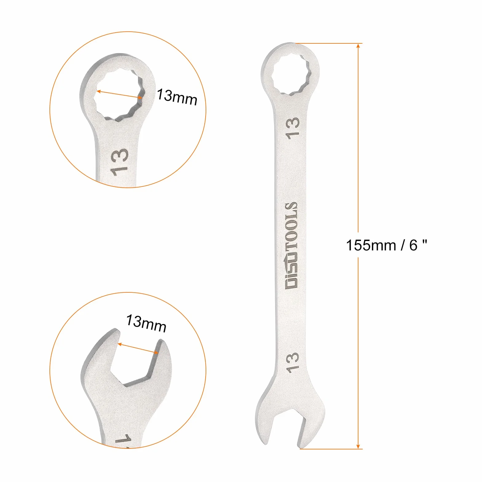 QUARKZMAN Cienki klucz kombinowany metryczny 13 mm Torx-Ende Box 15 stopni offset otwarty koniec stal nierdzewna, odcień srebrny