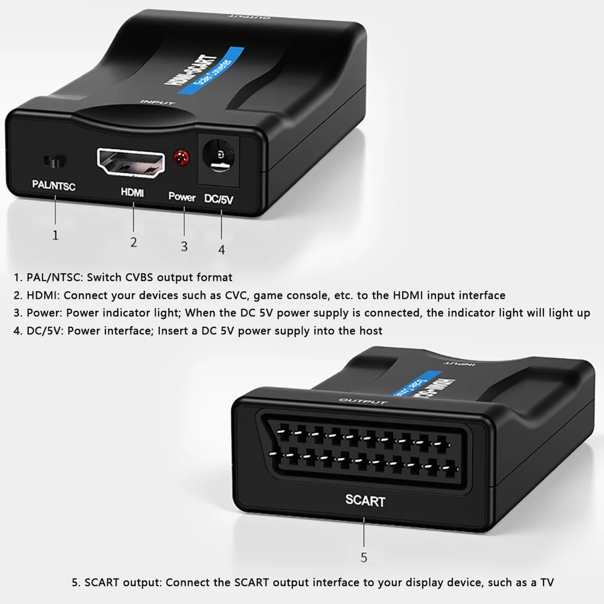 Konwerter HDMI do SCART Adapter 720/1080P Przełącznik Video Audio PAL/NTSC