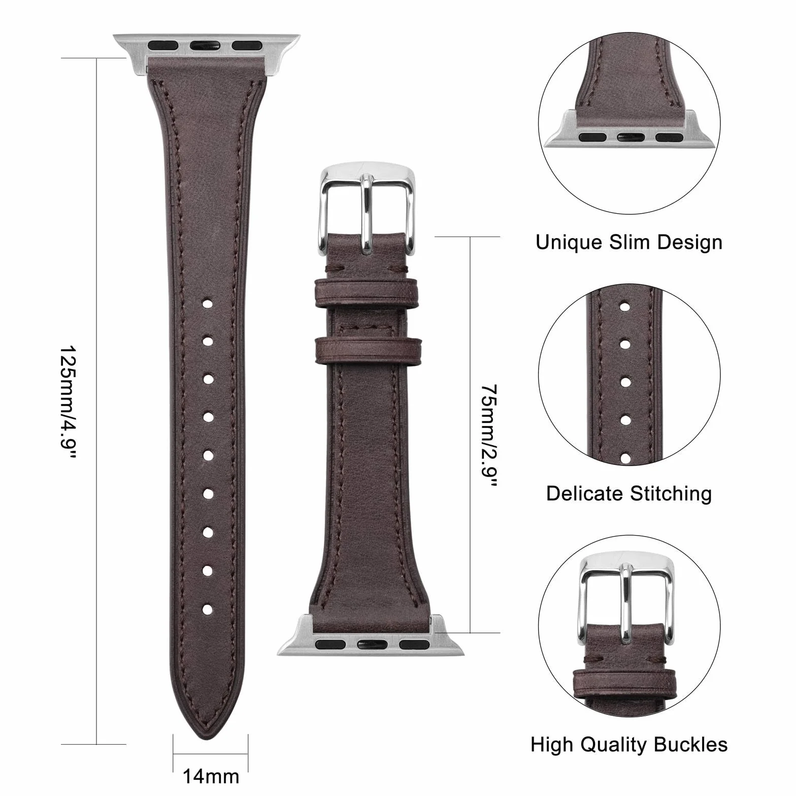 Anbeer Ultracienkie skórzane paski do Apple Watch damskie