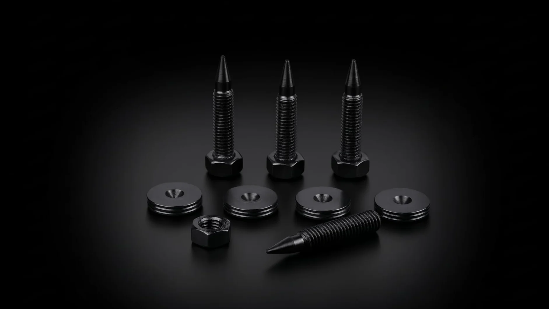 PrecisionGeek - Kolce Głośnikowe M6 x 24mm L-35mm, Czarna Stal (4 sztuki)