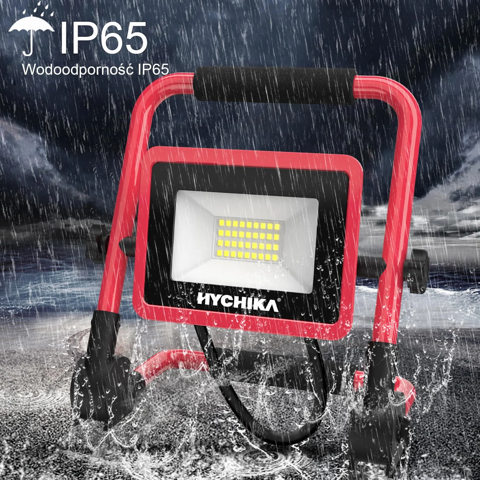 HYCHIKA reflektor budowlany LED 30 W, budowlany 3500 lm 6500 K zimna biel, IP65, wodoszczelny, przenośna lampa robocza, oświetlenie robocze (zastępuje 100 W x 2) z kablem sieciowym 2 m i wtyczką