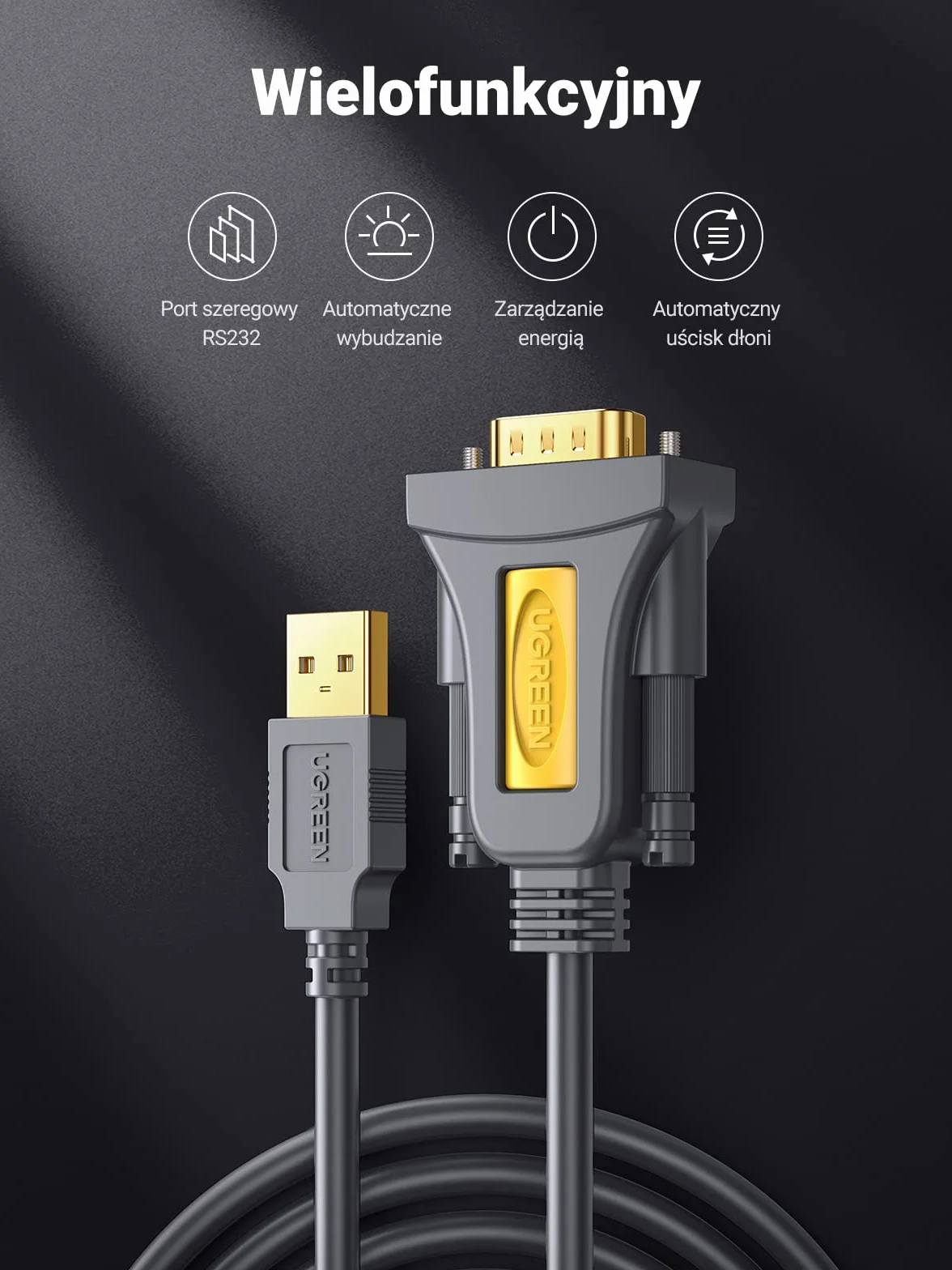 UGREEN Kabel Z Adapterem Usb Do Db9 9-Pinowy Kompatybilny Z Windows 10/8/7 Mac Os X Linux Kompatybilny Z Routerem, Switch, Teleskopem Itp. (3M)