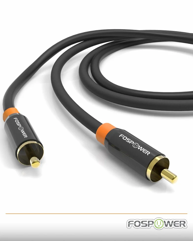 FosPower Cyfrowy kabel koncentryczny audio S/PDIF RCA męski na RCA męski 1,8 m pozłacany 24-karatowym złotem
