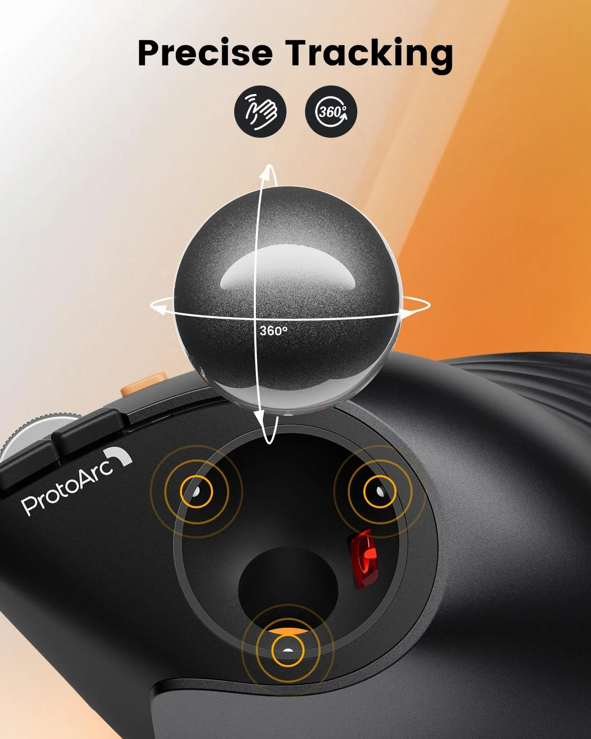 ProtoArc pionowa bezprzewodowa mysz trackball, EM05 Bluetooth ergonomiczna mysz rolkowa akumulatorowa do komputera laptopa, mysz kciukowa, 3 połączenia urządzeń, kompatybilna z iPadem, Mac, PC z
