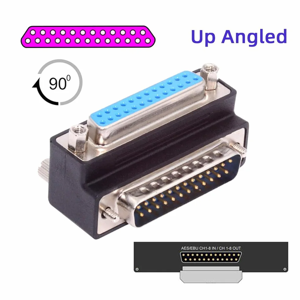 DB25pin męski nakrętka do żeńska śruba przedłużacz adapter LPT AES/EBU 90 stopni