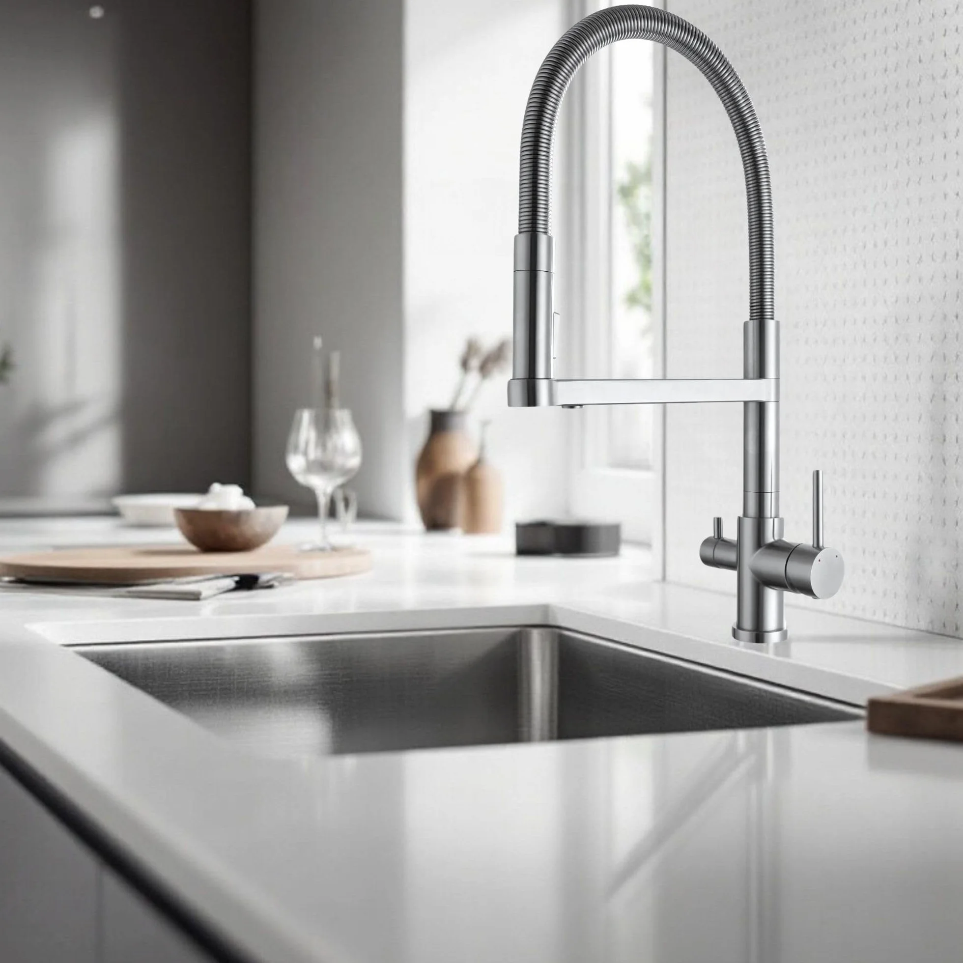AORA® Statement INOX 3-drożny kran ze stali nierdzewnej | armatura kuchenna obracana o 360° z masywnej stali nierdzewnej 304 | armatura zlewozmywakowa do filtra wody, instalacji osmozy | kran z