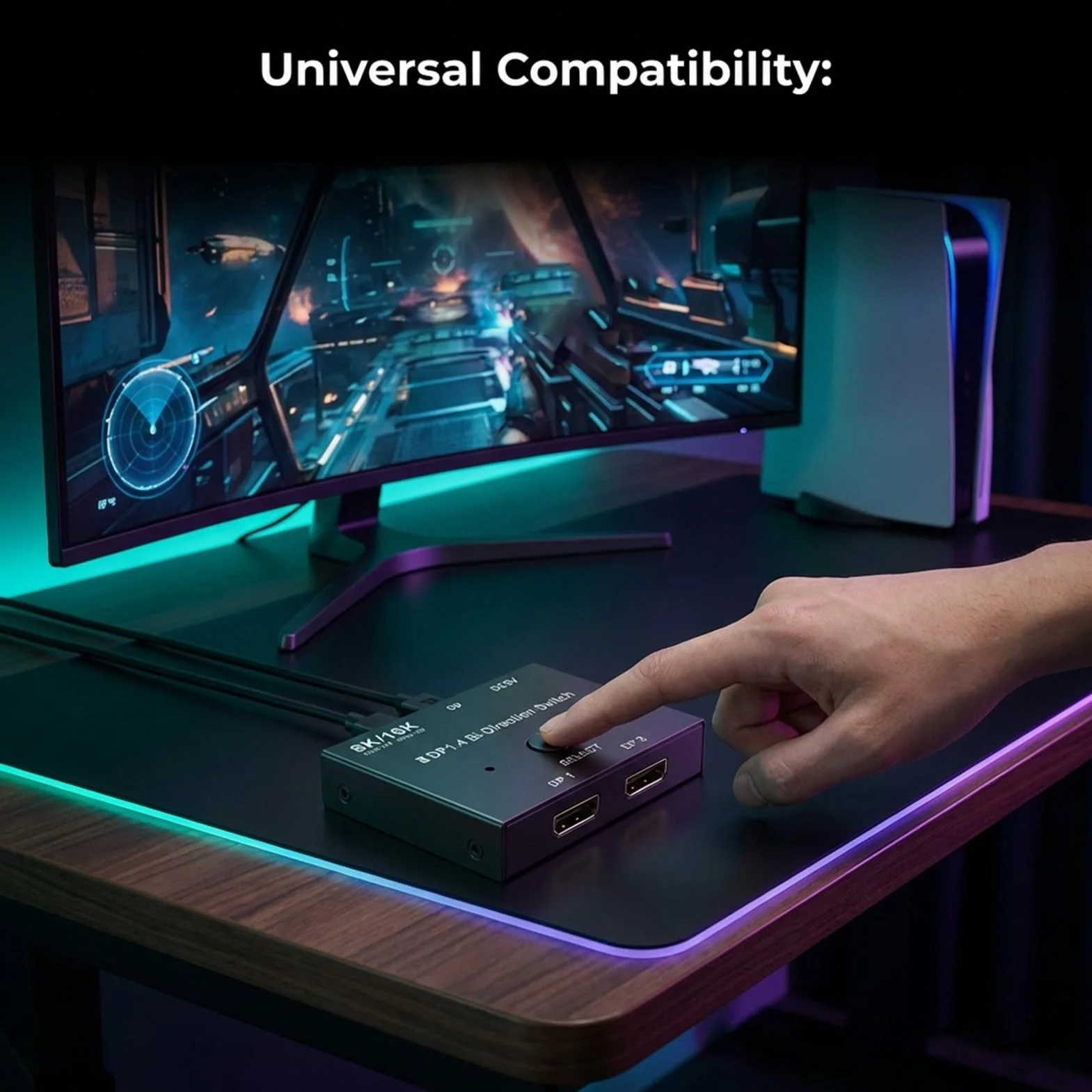 Cuifati Displayport 2.1 4K 8K 16K Wideo 2 na 1 Wyjście Rozgałęźnik Displayport Dwukierunkowy 8K Przy 120 Hz 4K Przy 240 Hz, na Wyjścia Konwerter Wideo DP 16K