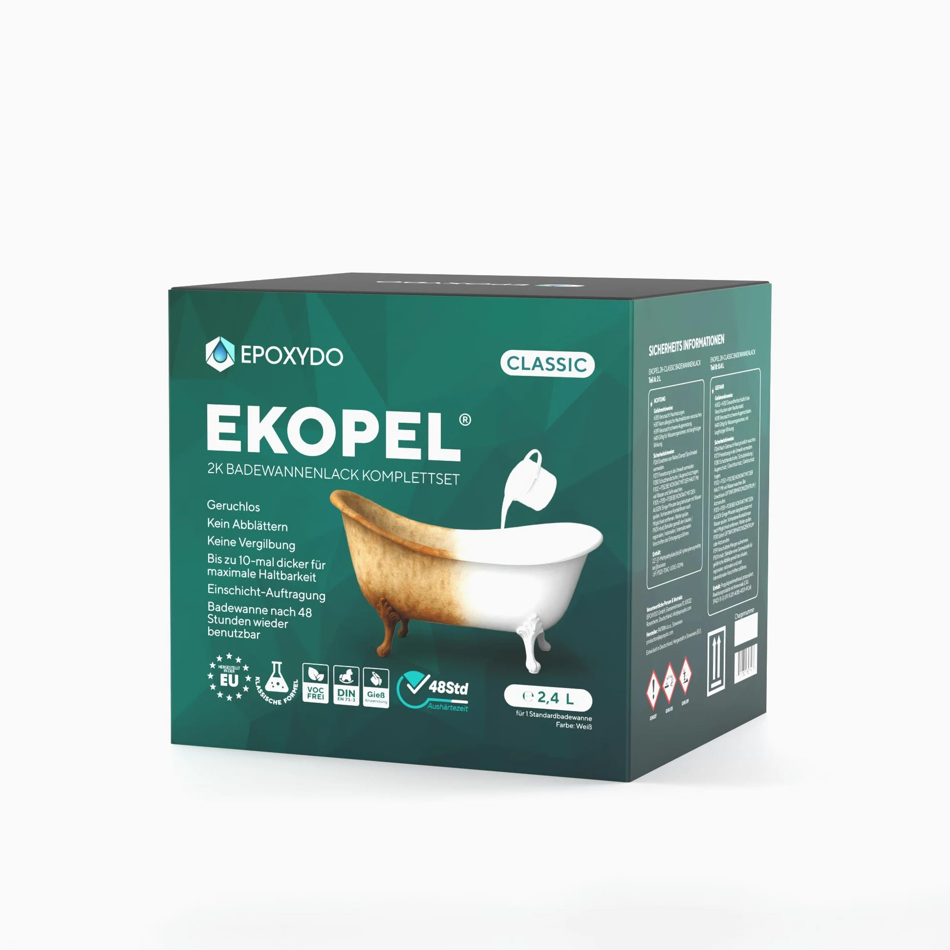 EKOPEL 2K-SET wkładka do wanny, powłoka wykończeniowa do wanny, umywalka, bezzapachowa, gruba warstwa, łatwa aplikacja przy nalewaniu, biała, 3,4 kg