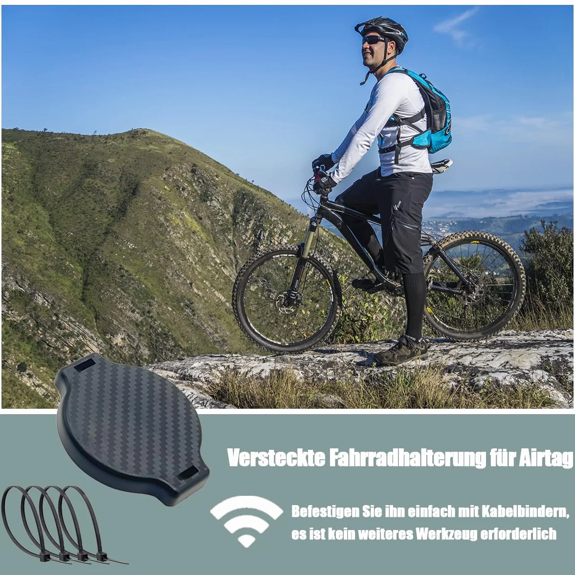 Airtag Uchwyt Rowerowy, Ukryty Pokrowiec Ochronny Airtag pod Siedzeniem, Wodoszczelny Uchwyt Antywibracyjny, Ukryty Uchwyt Rowerowy do AirTag z 4 Opaskami Kablowymi do Rrowerów