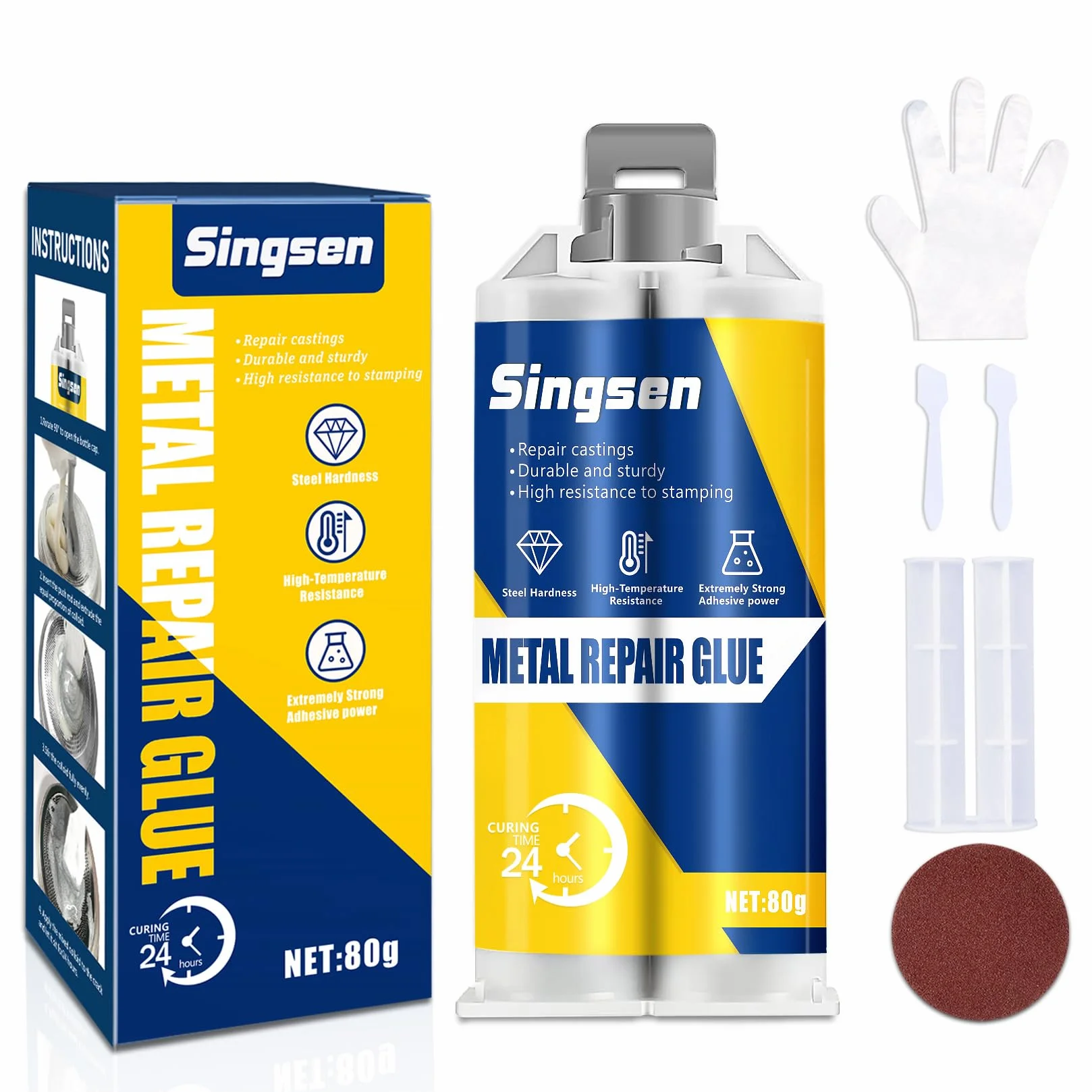 Klej naprawczy do metalu, 80g kleju epoksydowego do metalu, ciężkiego obciążenia, odpornego na wysokie temperatury, klej odporny na metal do metalu, tworzywa sztucznego, stali nierdzewnej