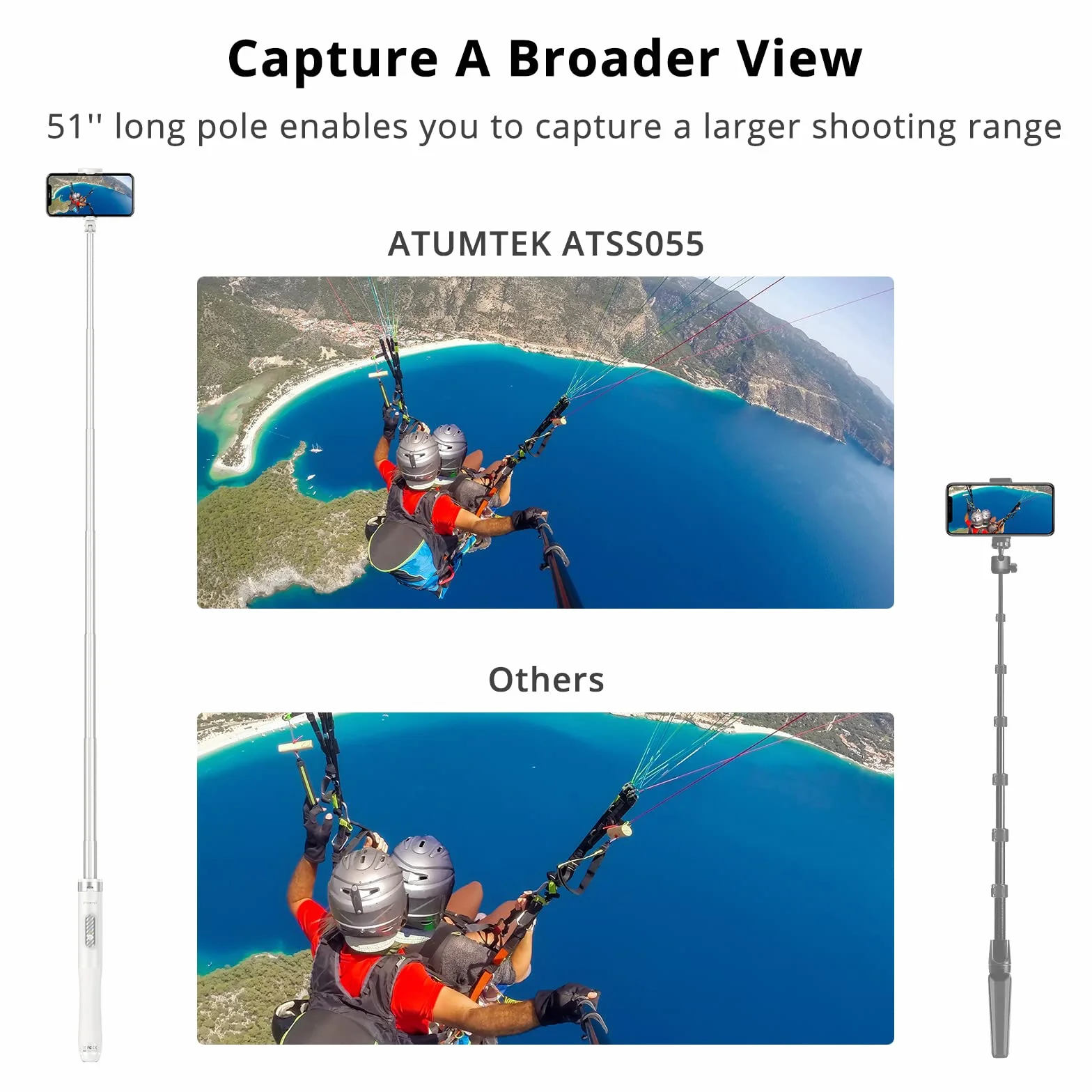 ATUMTEK Kijek do selfie 130 cm Bluetooth aluminiowy trójnożny do iPhone Android