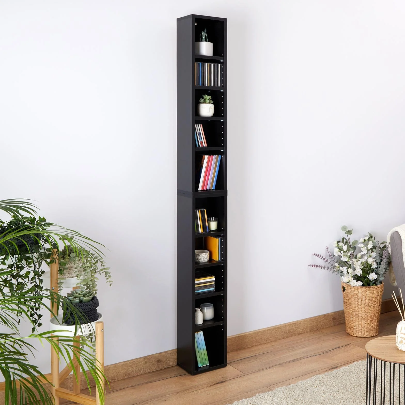 CARO-Möbel Regał na płyty CD/DVD czarny 10 przegródek 160 płyt 20x186 cm