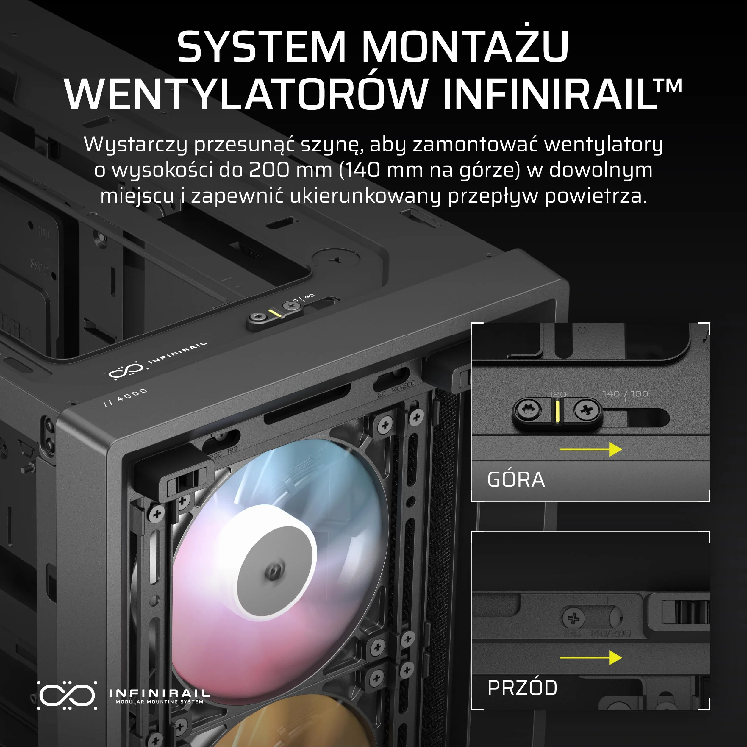 CORSAIR FRAME 4000D RS ARGB Modułowa Mid–Tower ATX Obudowa Komputerowa – Wysoki Przepływ Powietrza, 3x Wstępnie Zainstalowane Wentylatory RS ARGB, System Montażu Wentylatorów InfiniRail™ – Czarny