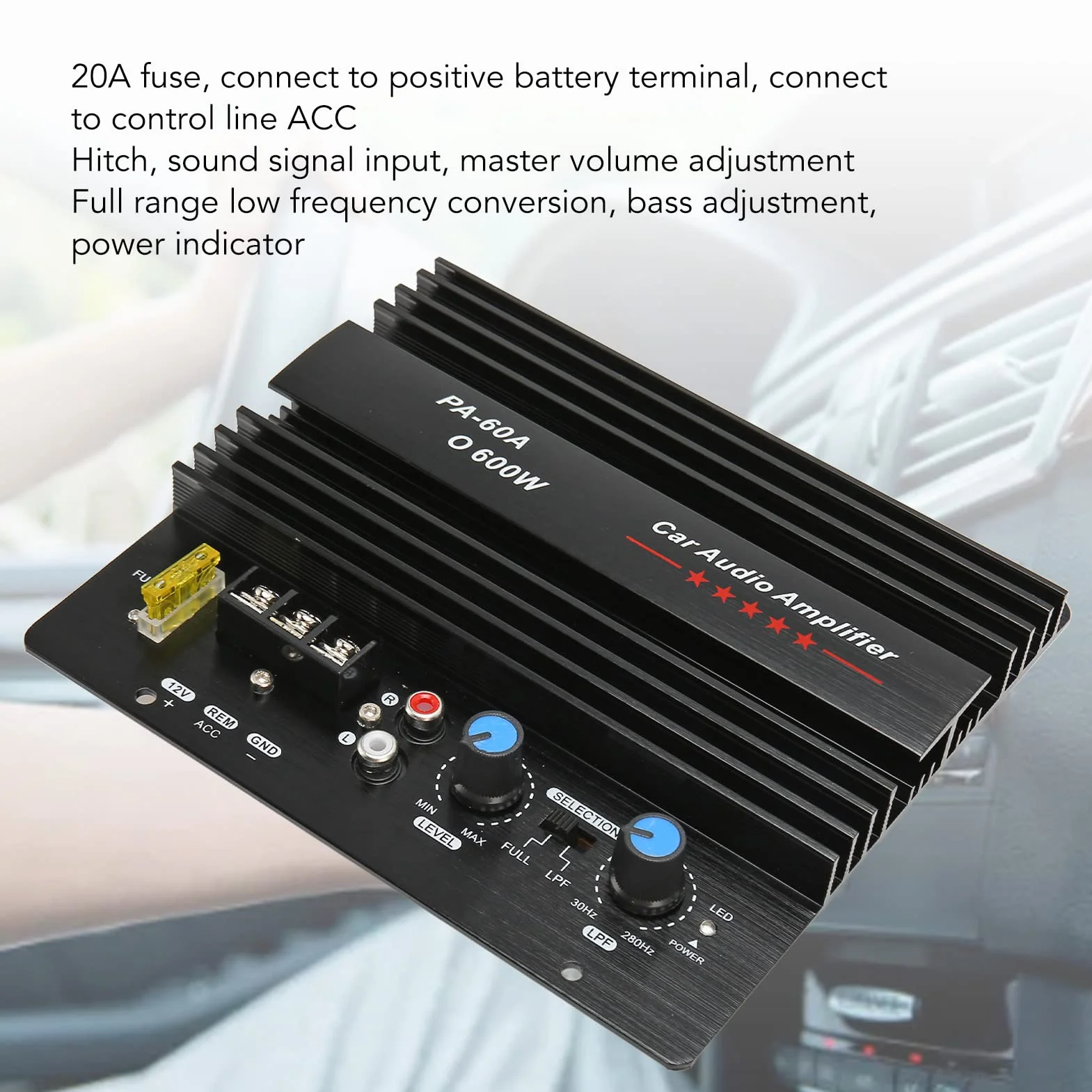 Wzmacniacz samochodowy 12V 600W subwoofera dużej mocy z panelem rozpraszającym
