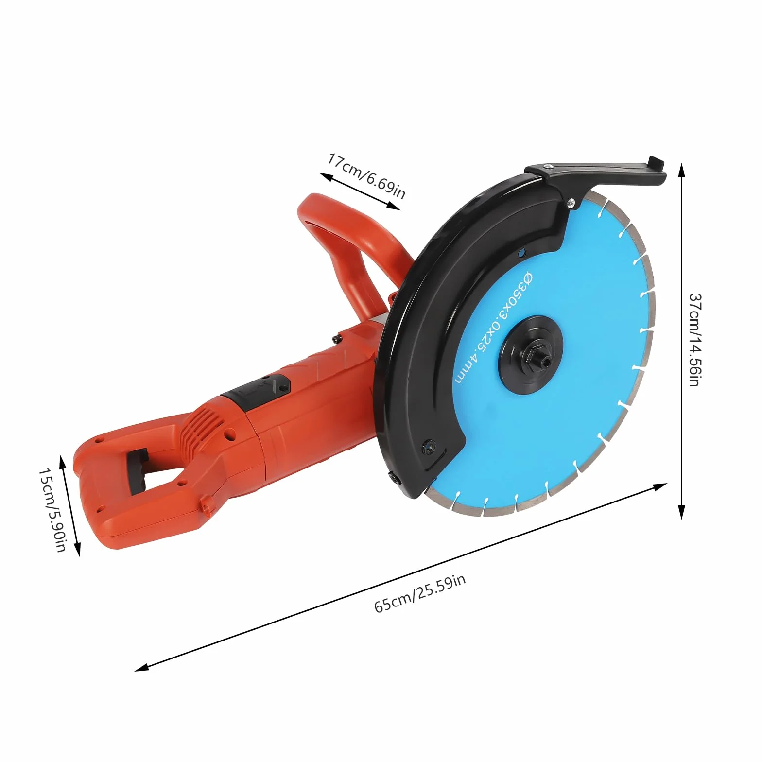 Elektryczna piła do betonu 3000 W – przecinarka do betonu z głębokością cięcia 135 mm, średnica tarczy 350 mm piła do betonu na mokro/sucho, z przewodem wodnym do cięcia – przecinarka do cegieł