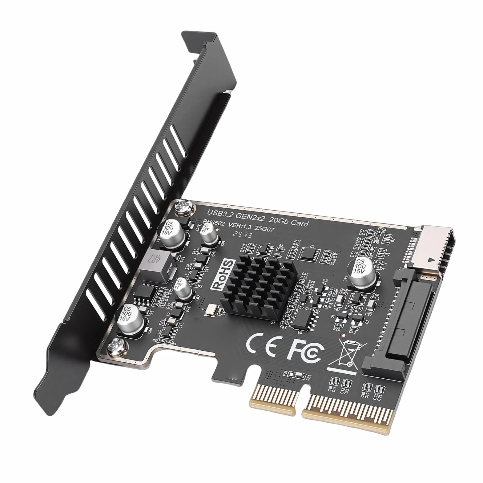 Sxhlseller Karta rozszerzeń PCIe na USB 3.2 Gen 2x2, Adapter do Panelu Przedniego 20 Gb/s Typu C, Układ ASM3242, Plug and Play dla Gniazd PCI Express X4 X8 X16