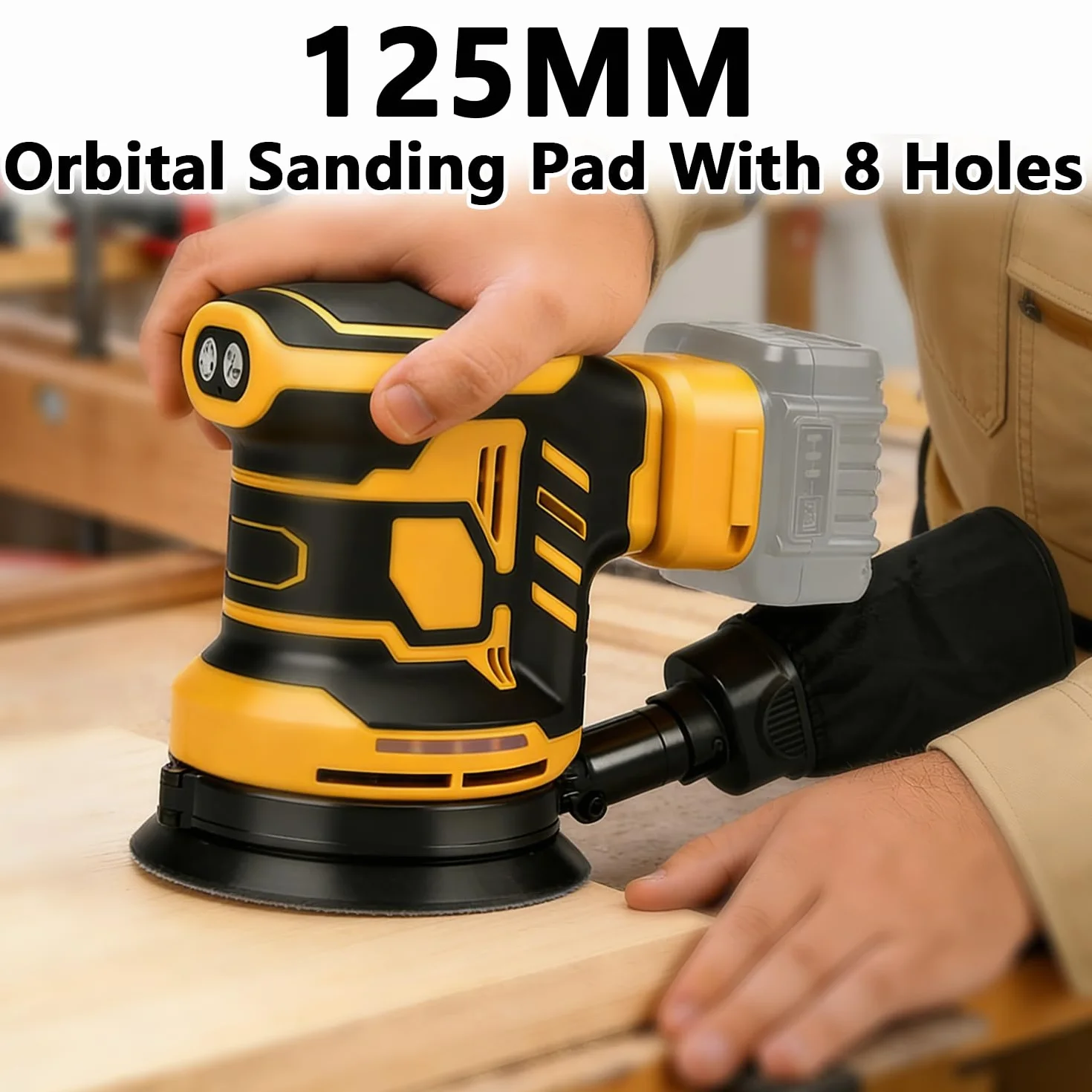 Szlifierka mimośrodowa do akumulatora DeWalt, profesjonalna szlifierka 125 mm, 15 sztuk papieru ściernego, 3 poziomy mocy i silnik bezszczotkowy 11000 obr./min, do szlifowania, woskowania, polerowania