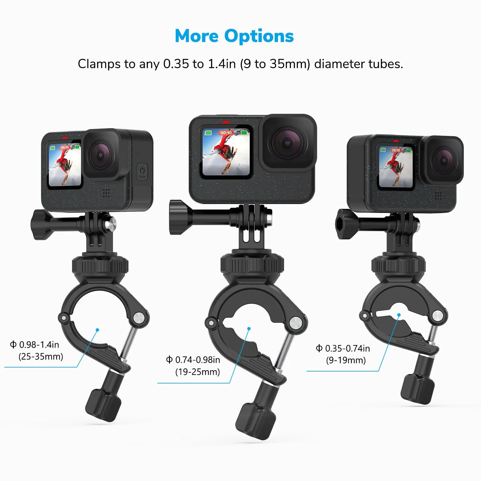 Uchwyt na Rowerowy Motocykla Słup Zaciskowy Kompatybilny z GoPro Hero 13 12 11 10 9 8 7 6 5 Session DJI Osmo Kamery Sportowe Obrót 360°