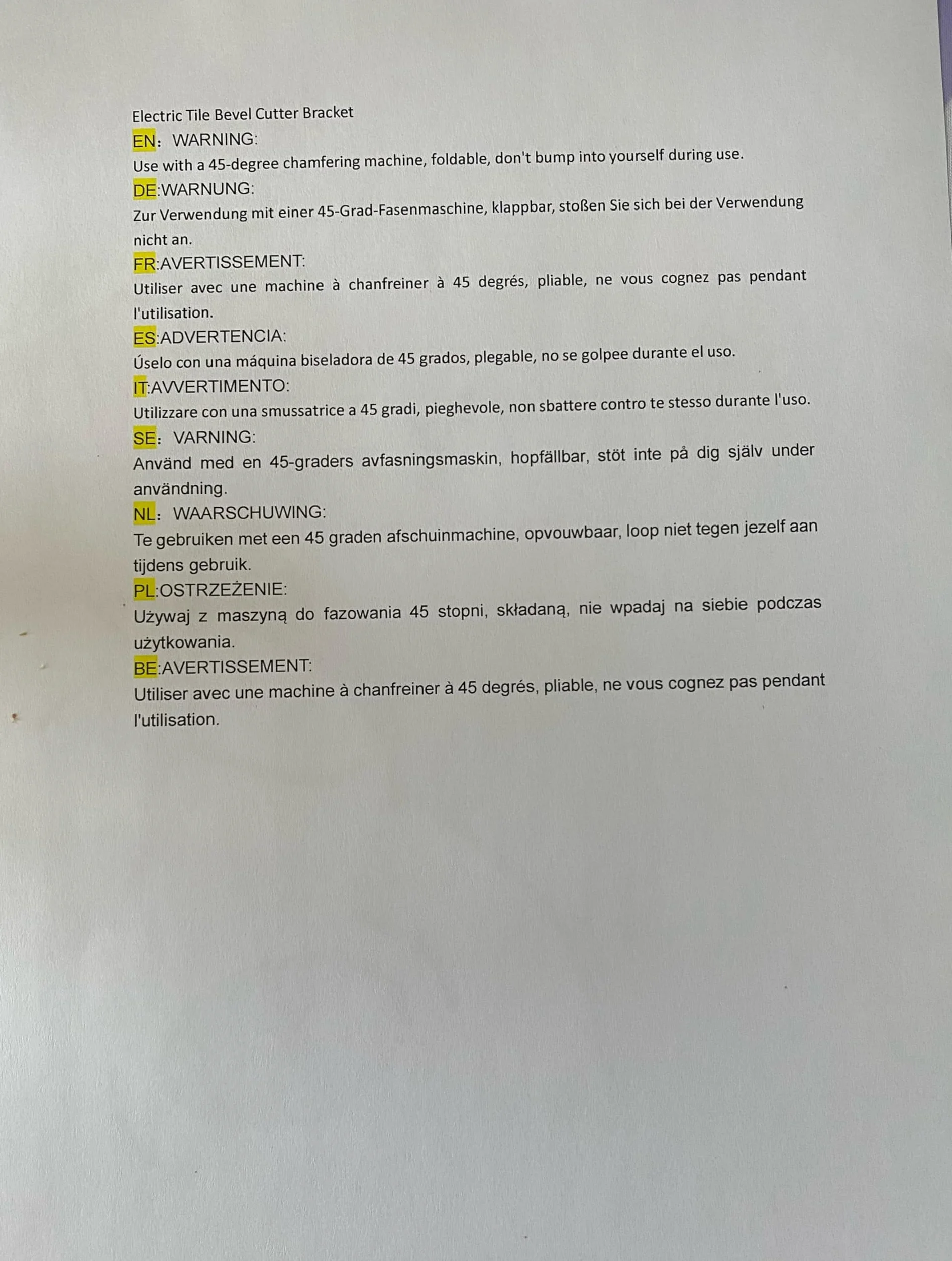 Maszyna do cięcia płytek Bevelo™ 45 stopni do porcelany i ceramiki. (uchwyt maszyny)