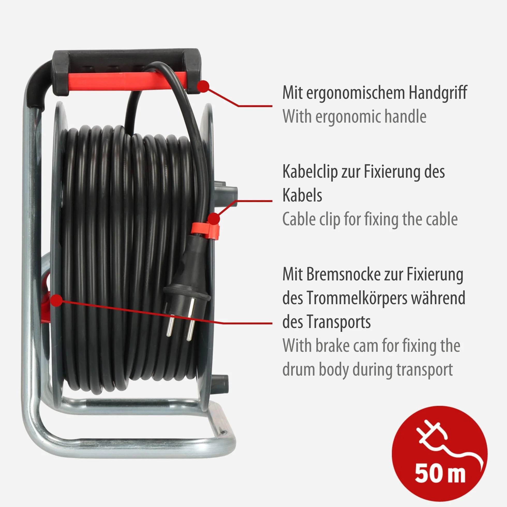 Brennenstuhl Garant V2 bęben kablowy 50 m, kabel (Made in Germany, 4 gniazda wtykowe ze stykiem ochronnym, zabezpieczenie przed przegrzaniem, korpus bębna ze specjalnego tworzywa sztucznego)