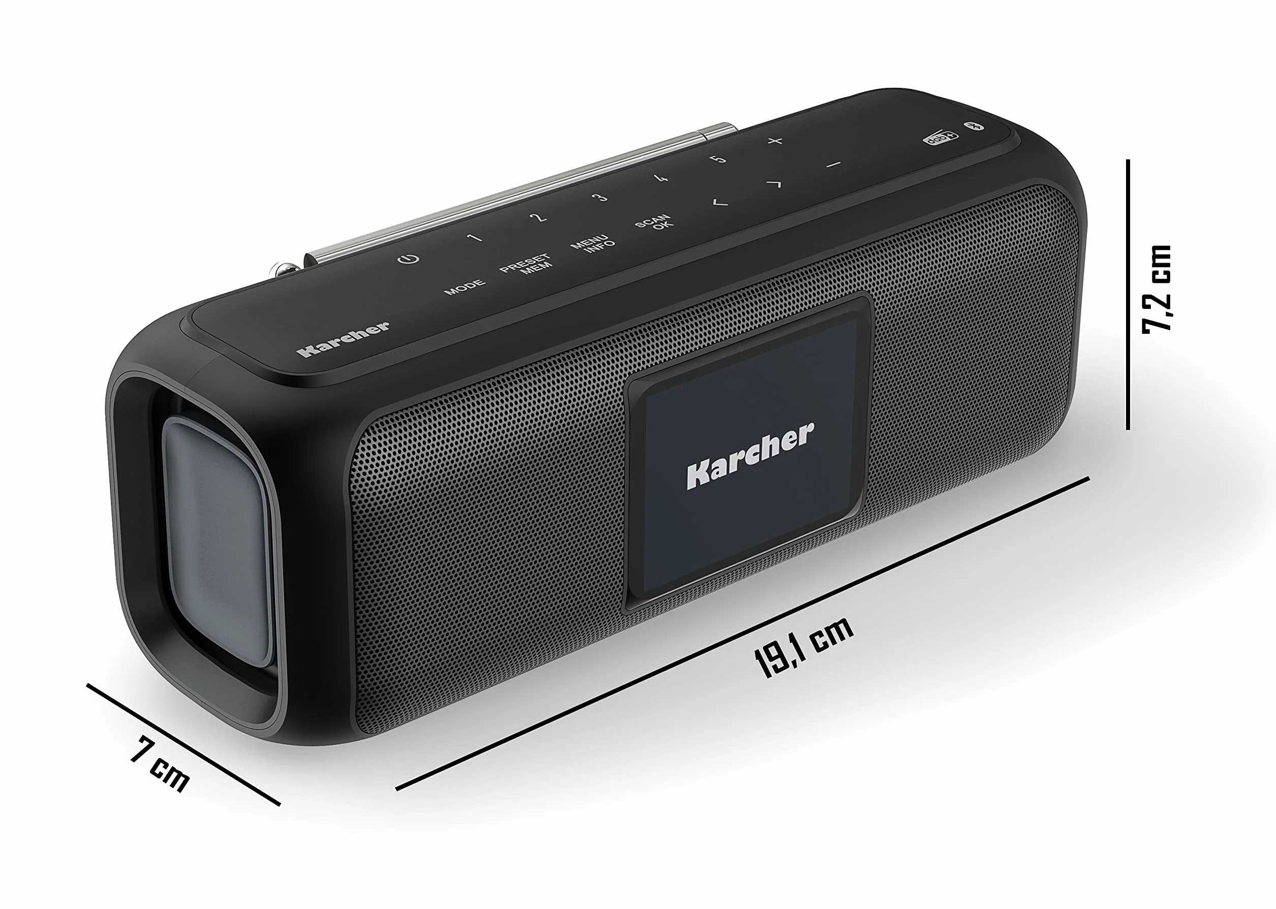 Karcher DAB Go przenośny głośnik Bluetooth radio cyfrowe DAB+ FM 2,4" 5 W stereo USB-C czarny
