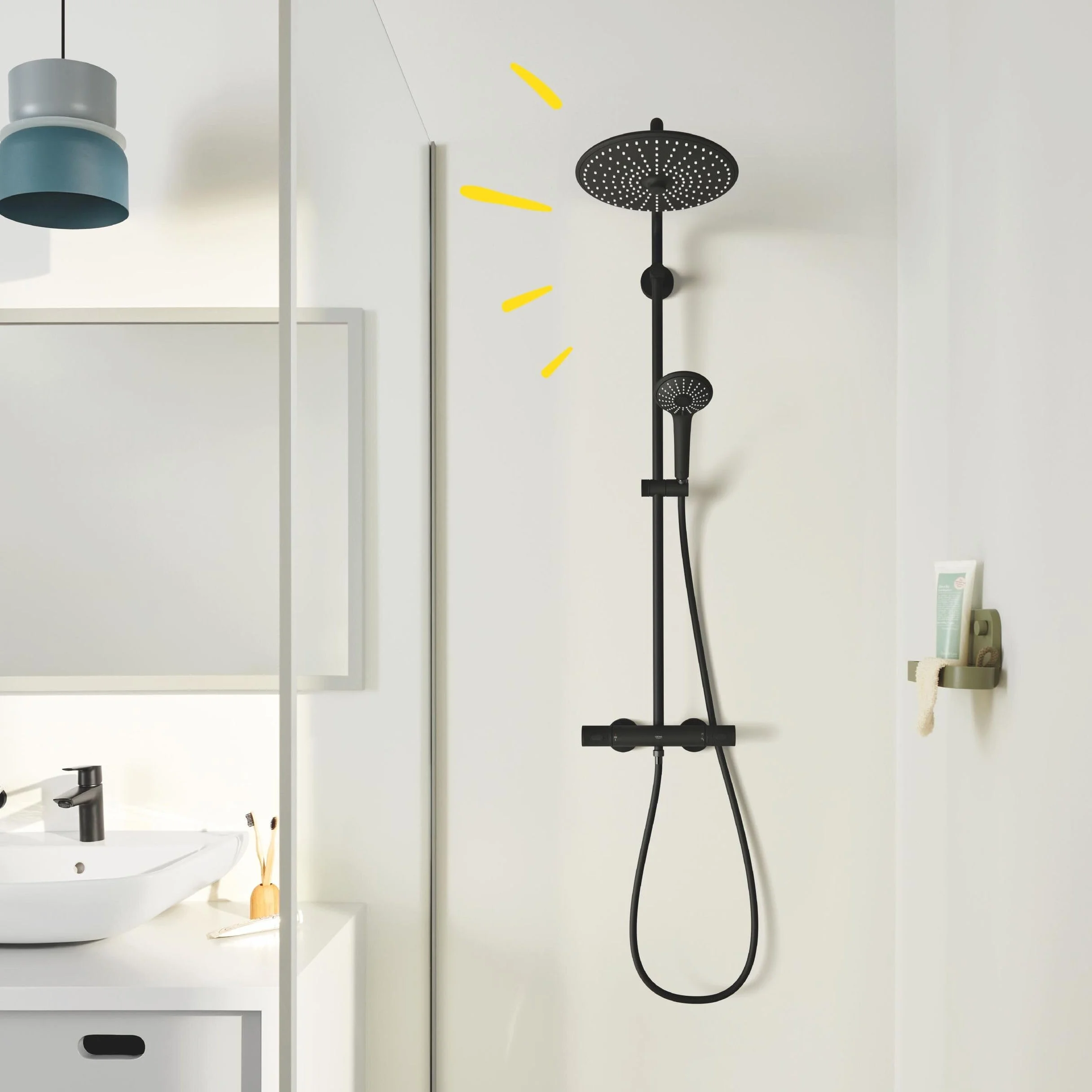 GROHE 26403KF2 Vitalio Joy Shower System prysznicowy z baterią termostatyczną do montażu na ścianie, Phantom Black