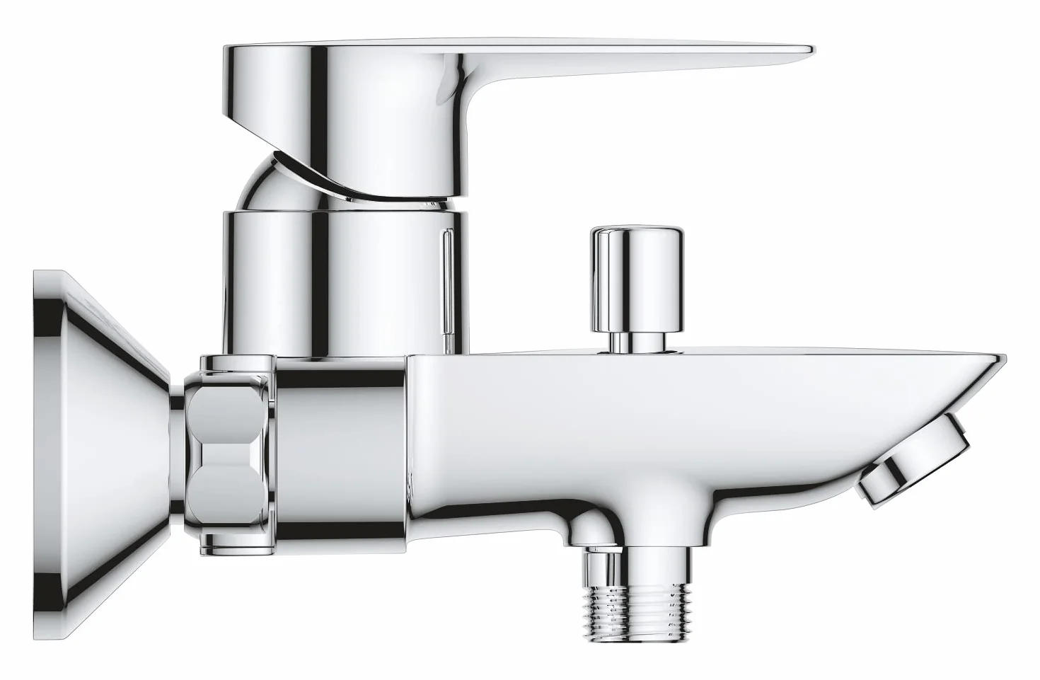 GROHE QuickFix Start Edge, bateria prysznicowa lub wanna, montaż na ścianie i dolnym wylocie, mniejsze zużycie wody, instalacja z QuickSpanner włączone, chrom, 24198001